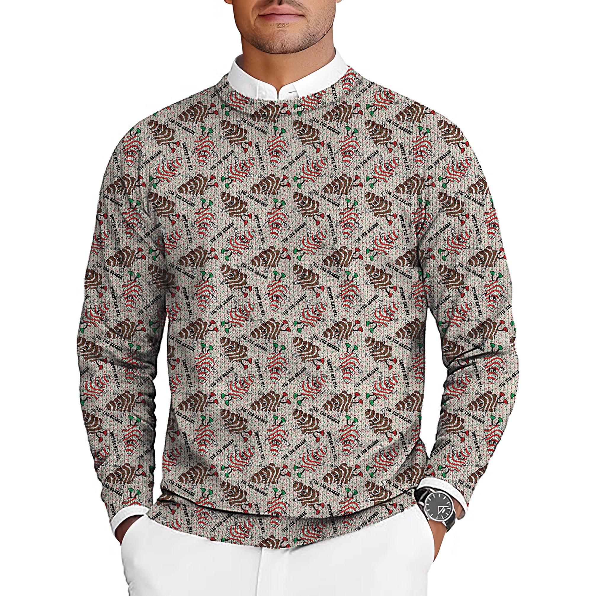 Cake Christmas Men's Golf Crewneck Pullover Sweaters Ugly Sweater