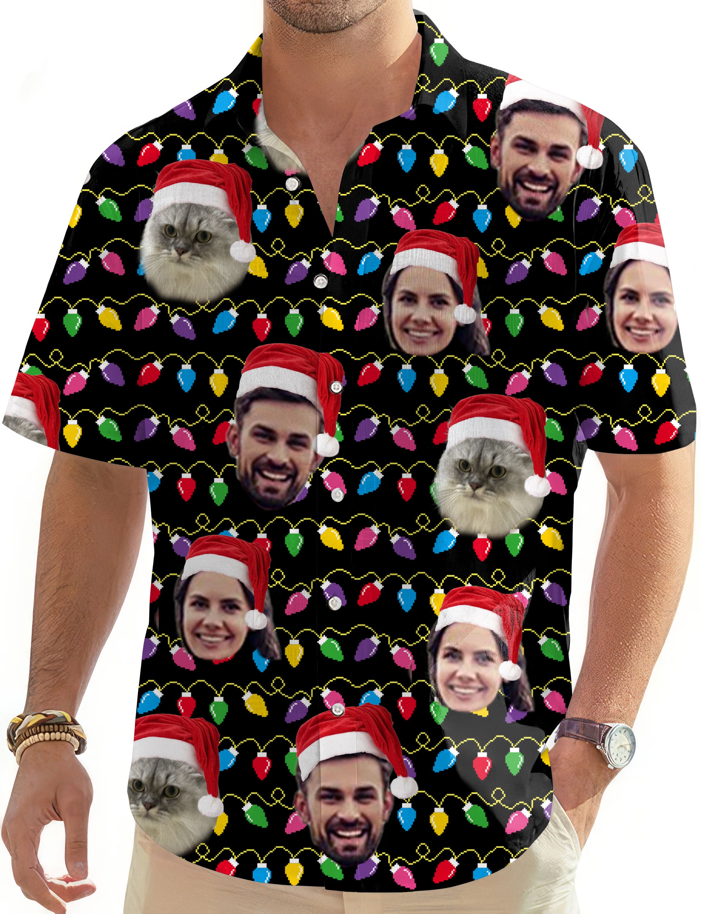 Custom face-Christmas Custom face Men's Golf Hawaiian Shirts Button Down Shirt