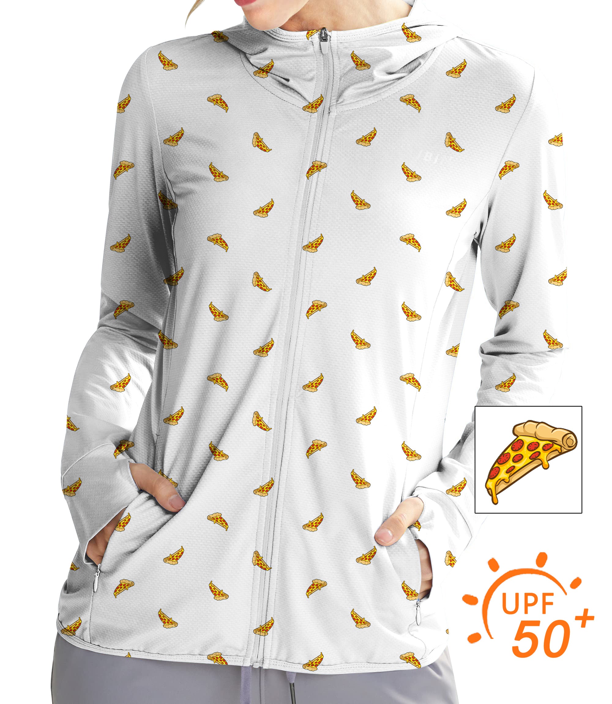 Women's Outdoor Delicious White Pizza Custom The Background Color Golf Sun Protection Slim Fit zip hoodies