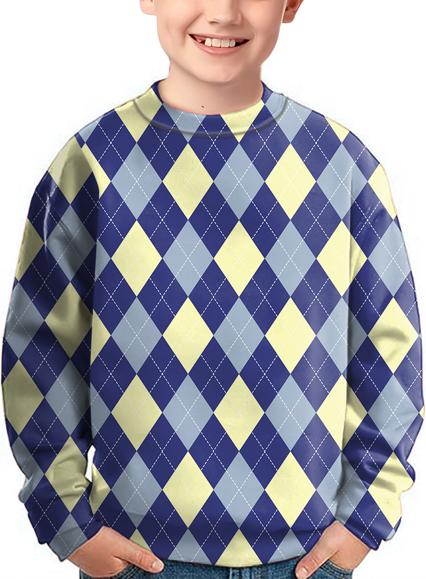 blue Argyle Crewneck Pullover Kids Ugly Sweater