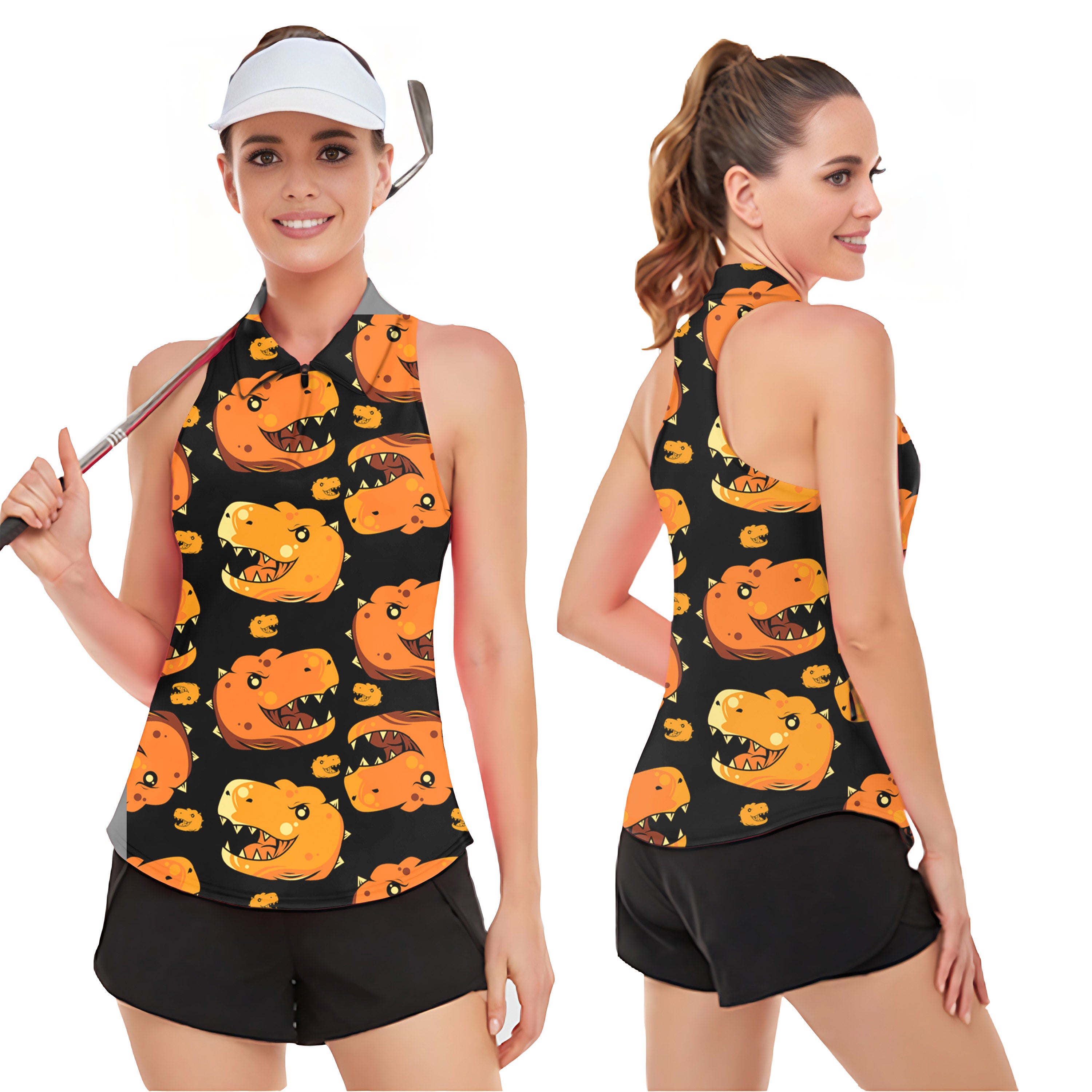 Dino Heads Women’s Sleeveless Golf Tank Top Shirt Polo