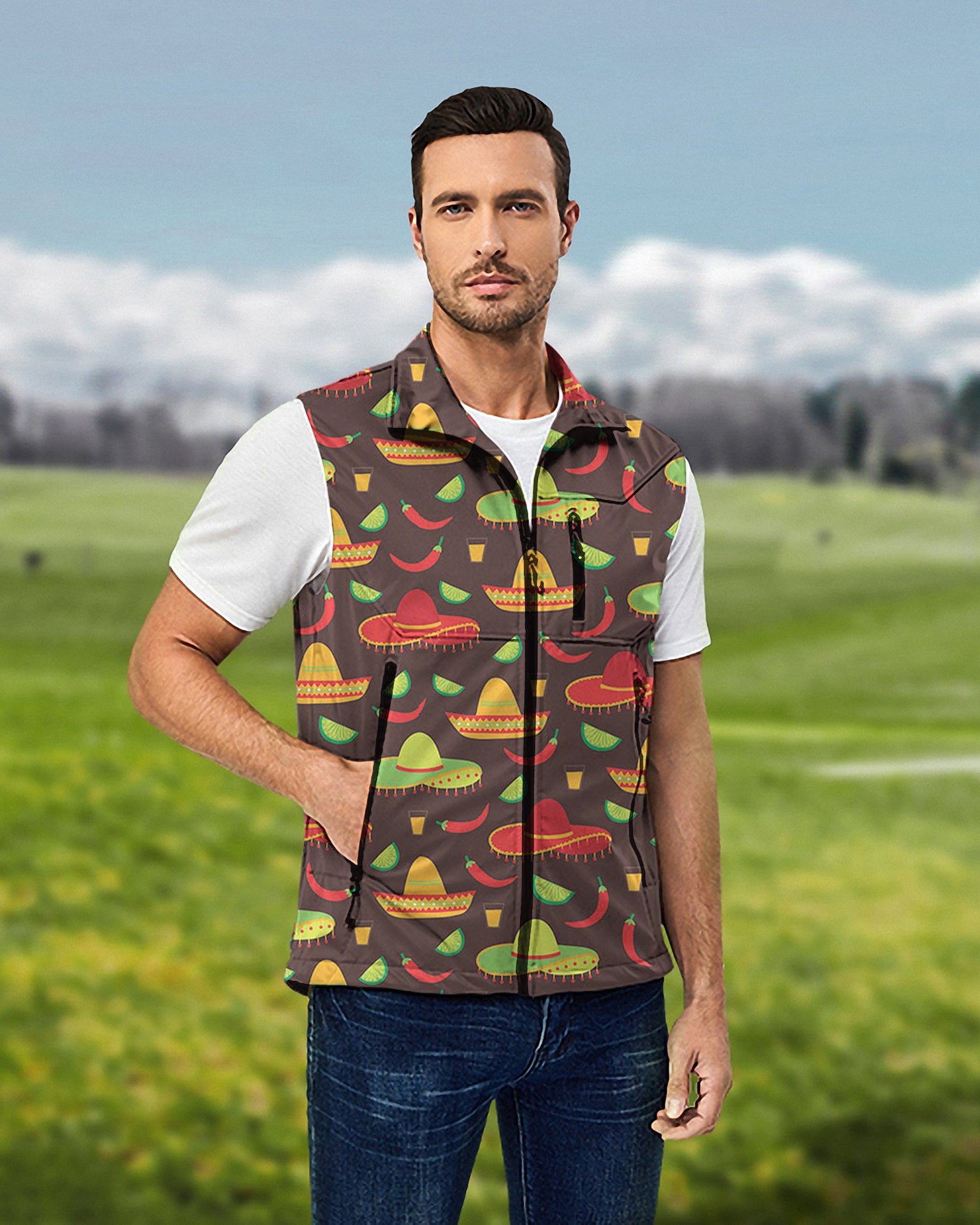 Men's cowboy hat Lightweight Softshell Vest Sleeveless Jacket for Golf