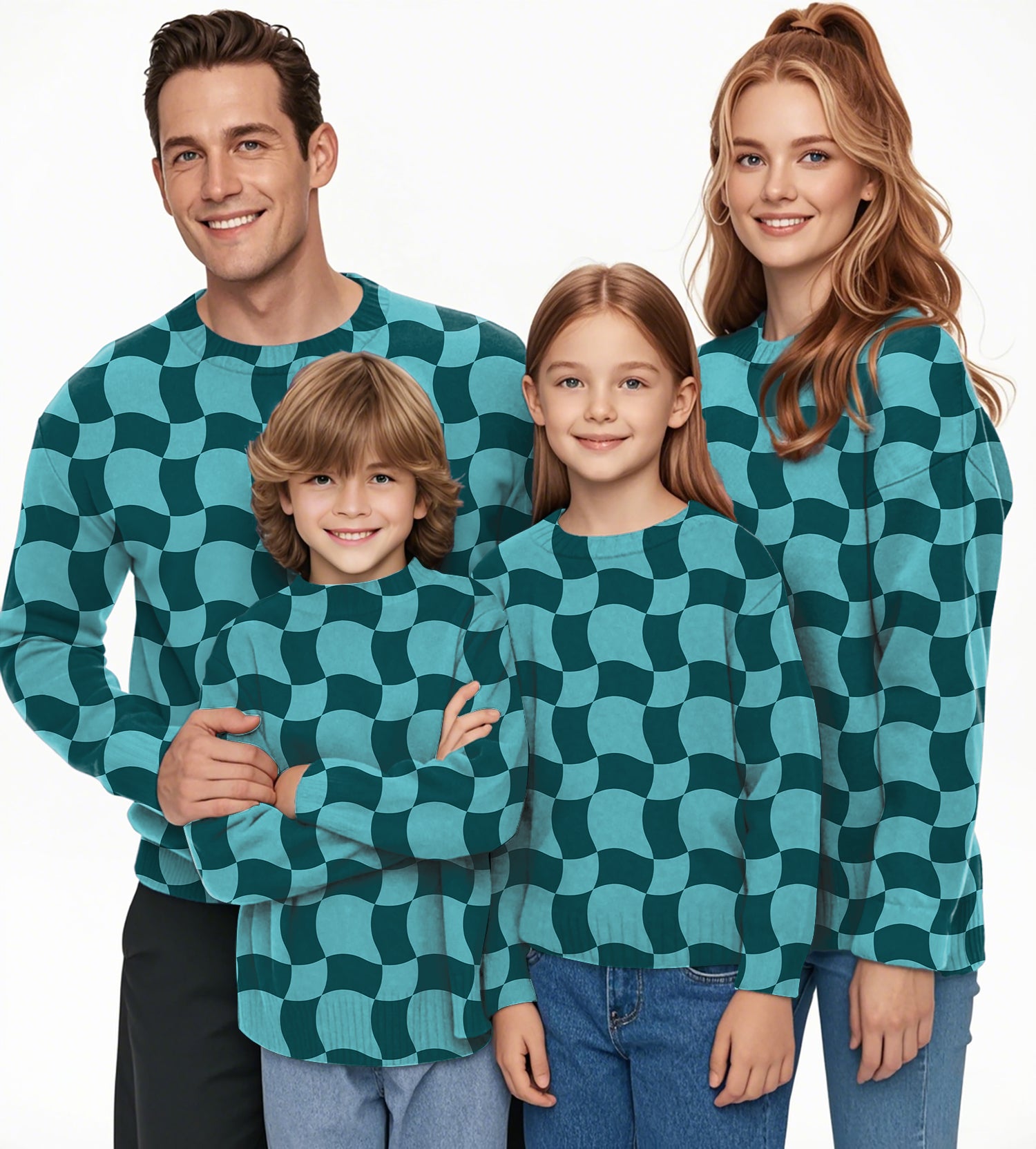 Wavy SquareTanjirou Crewneck Pullover Ugly Sweater Men Women boy girl family