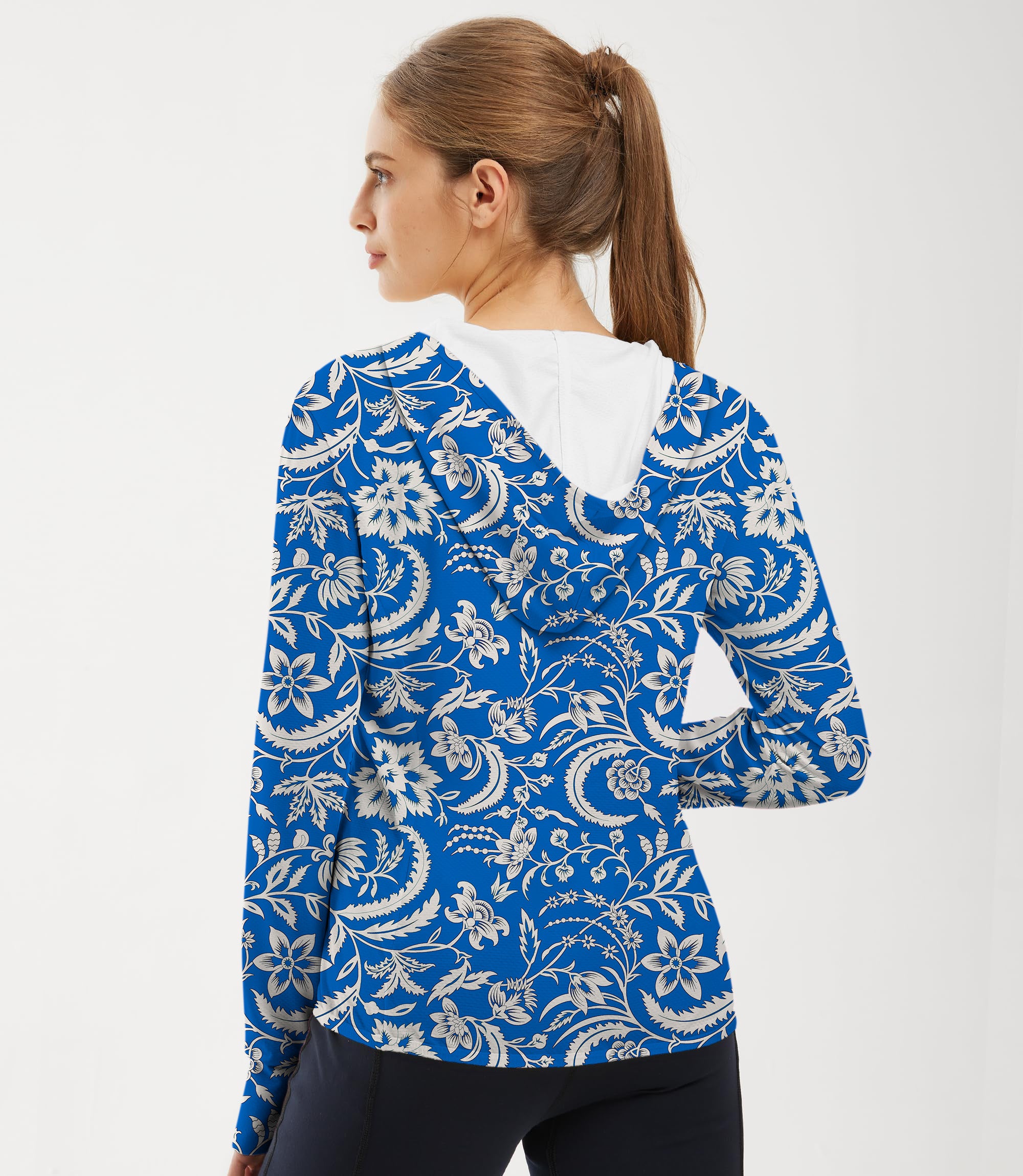Women's Outdoor Blue flowers Golf Sun Protection Slim Fit zip hoodies