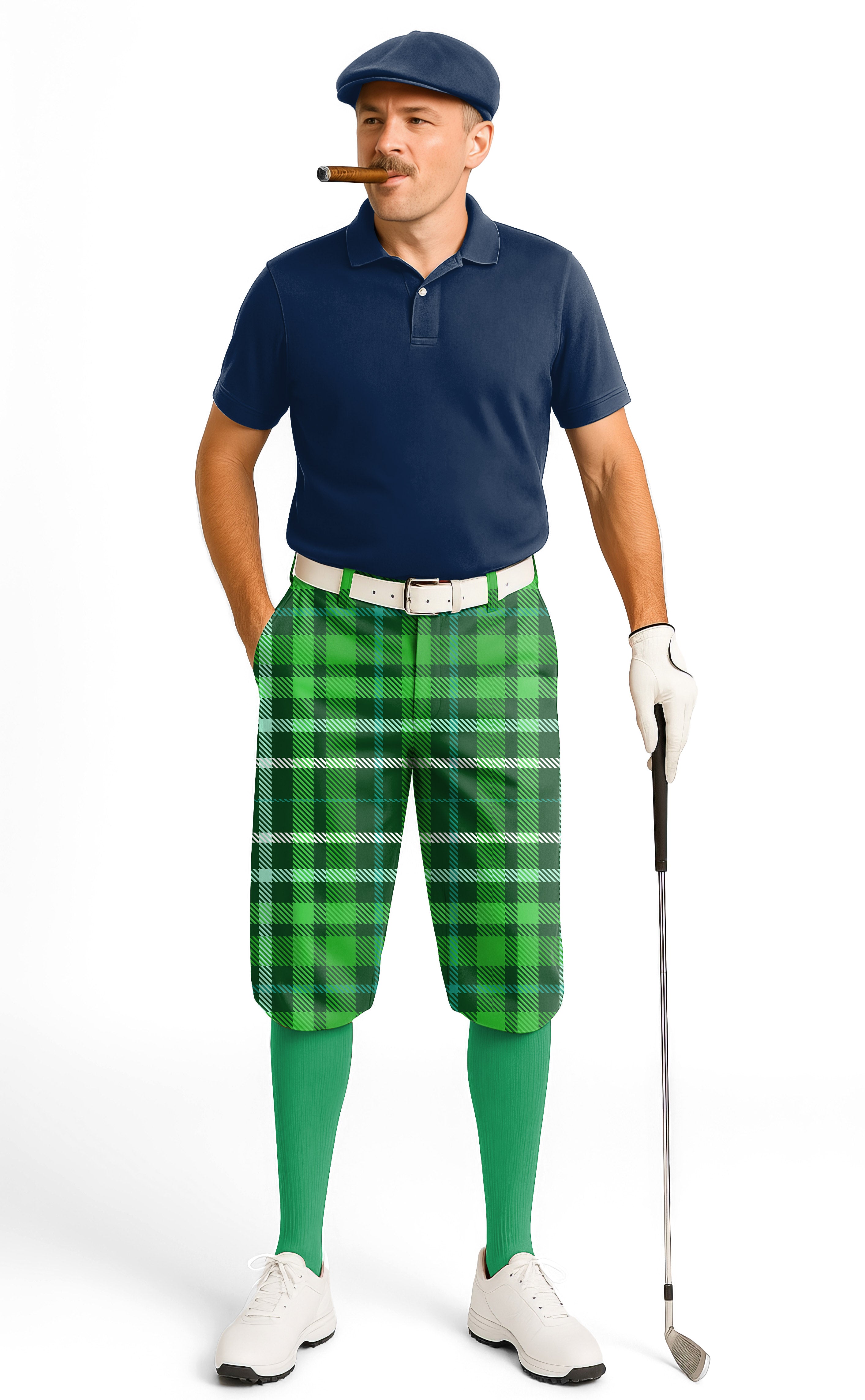 green grid-Men's Golf Knickers Pants