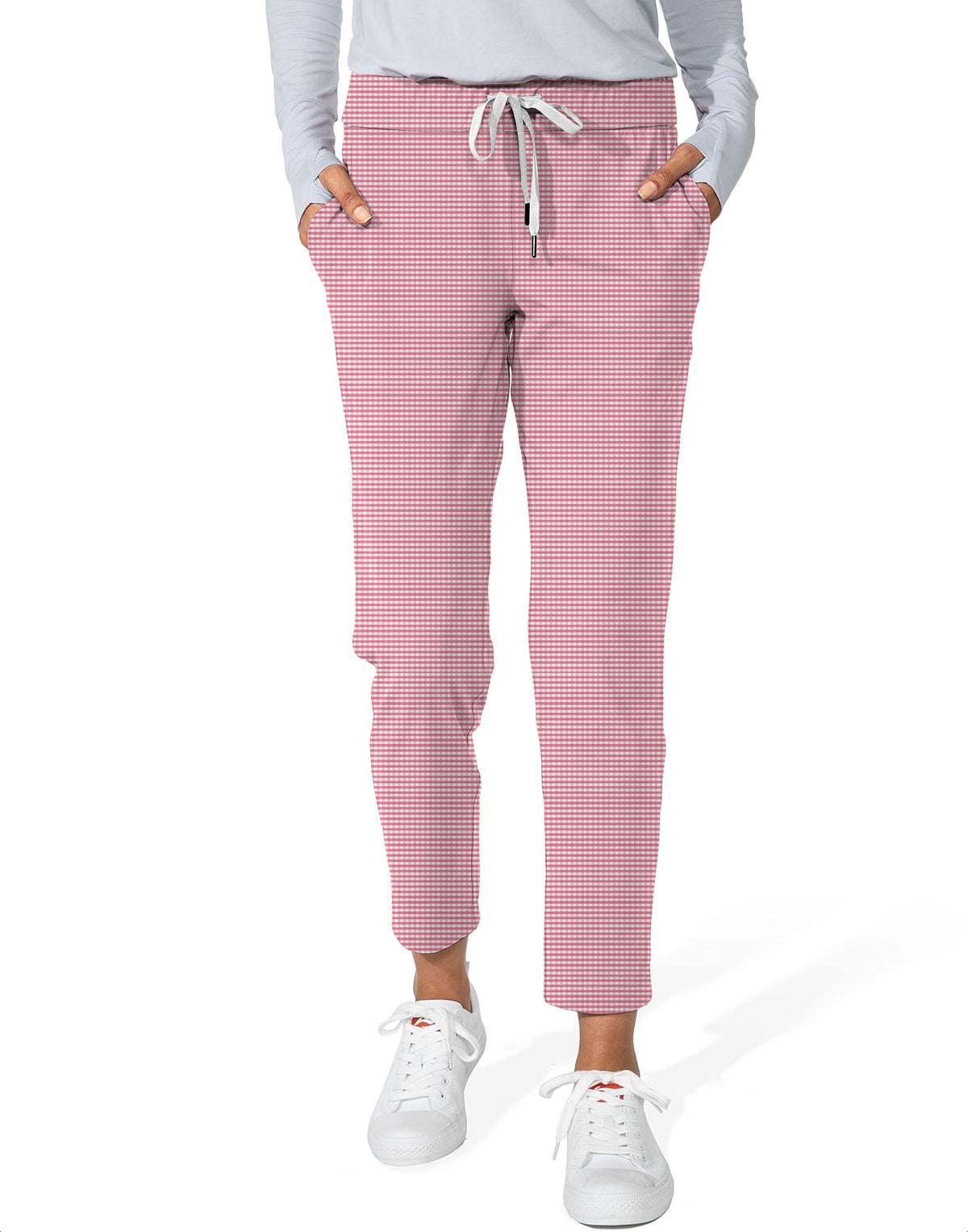 Pink striped and checkered squares Women's 7/8 Stretch Ankle Golf Pants