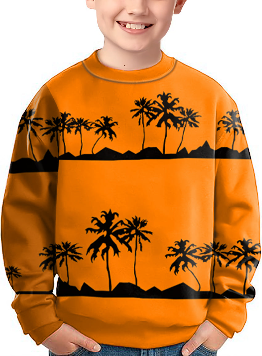 Setting sun and coconut trees Crewneck Pullover Kids Ugly Sweater