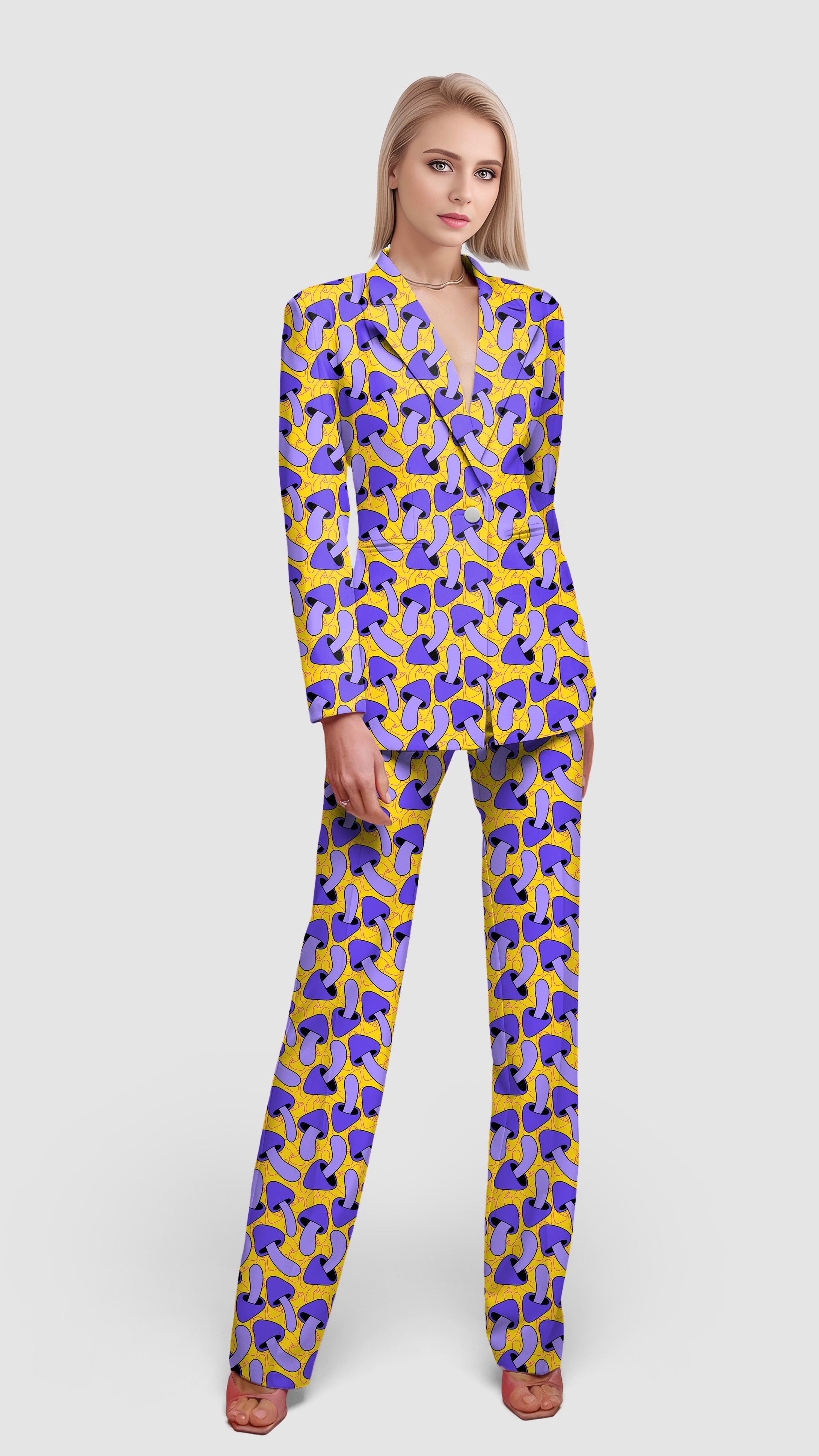 Psychedelic Mushroom Print Women's Blazer Casual Work Office Blazer Suit set