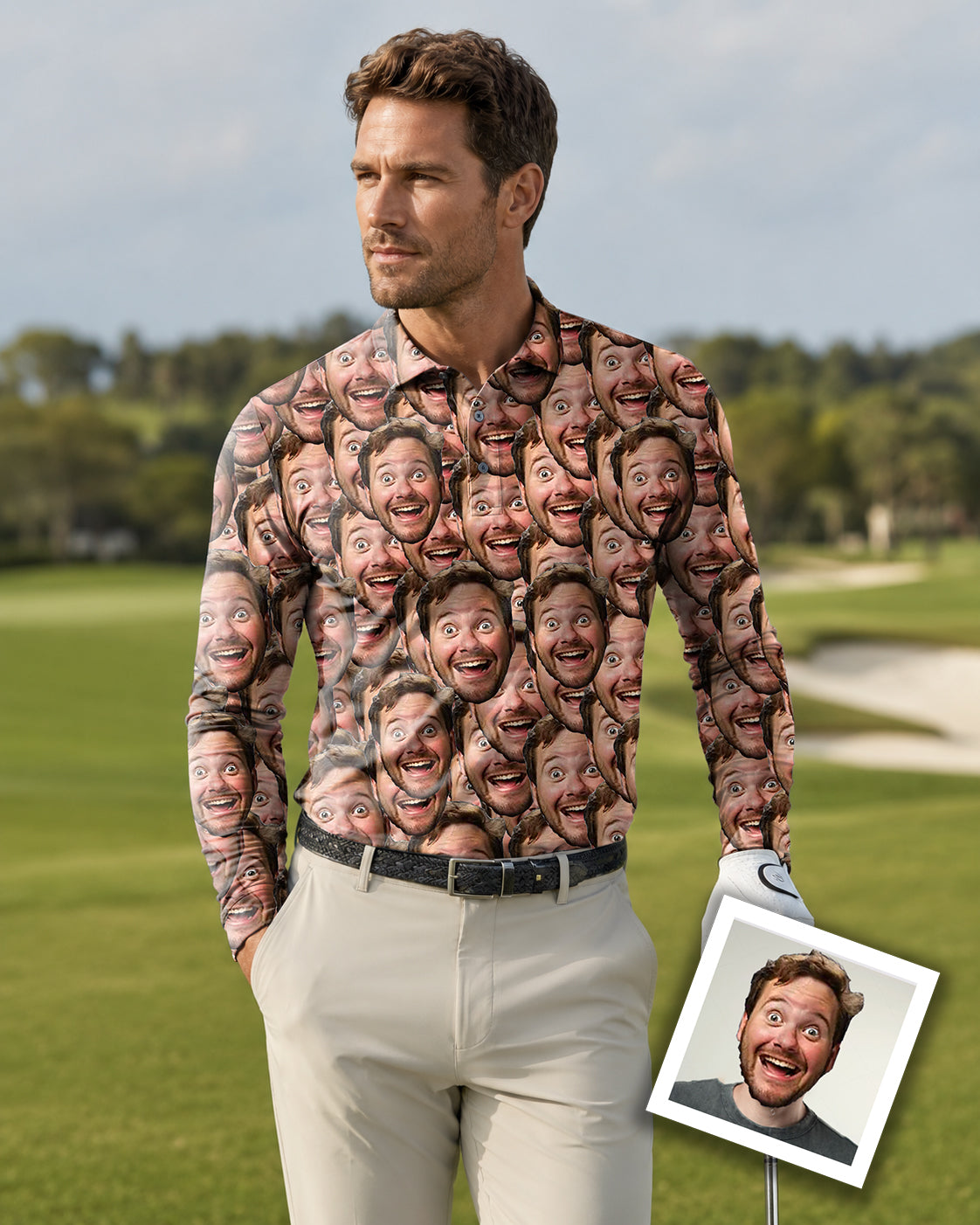 Men's Custom Photo All Funny Faces Long-sleeved Polo
