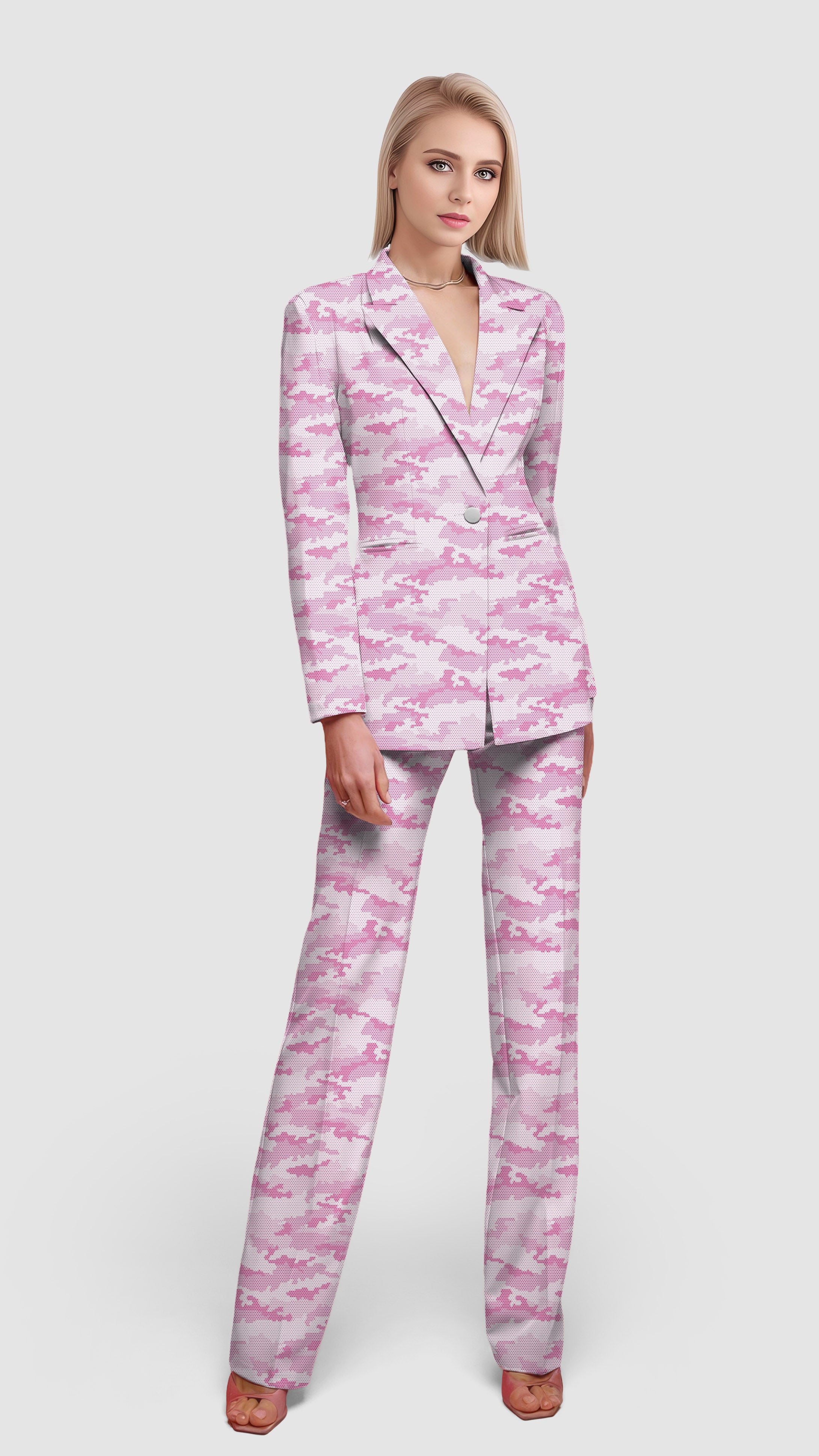 PINK HEX CAMO-Women's Blazer Casual Work Office Blazer Suit set