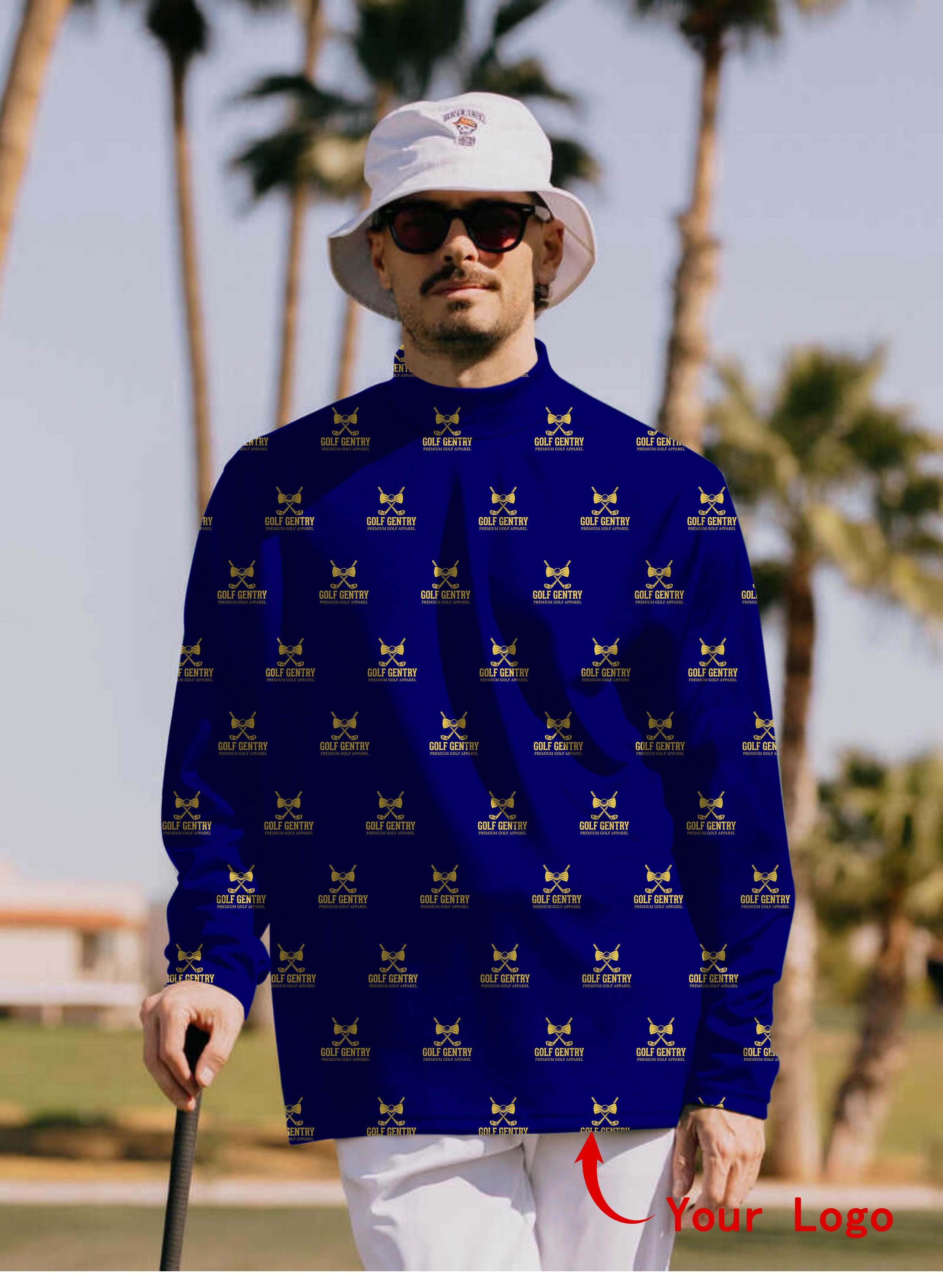 Men's Custom Company Sport Team Logo Face Mock Neck Long/Short Sleeve Golf Tops