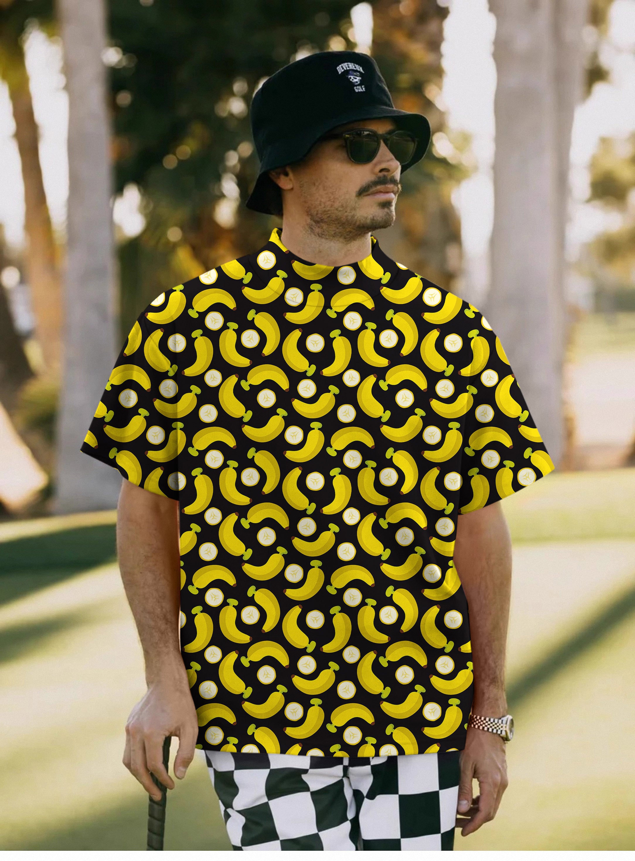 Men's Halloween Bananas And Banana Peels Pullover High neck Long/Short sleeve T-Shirt