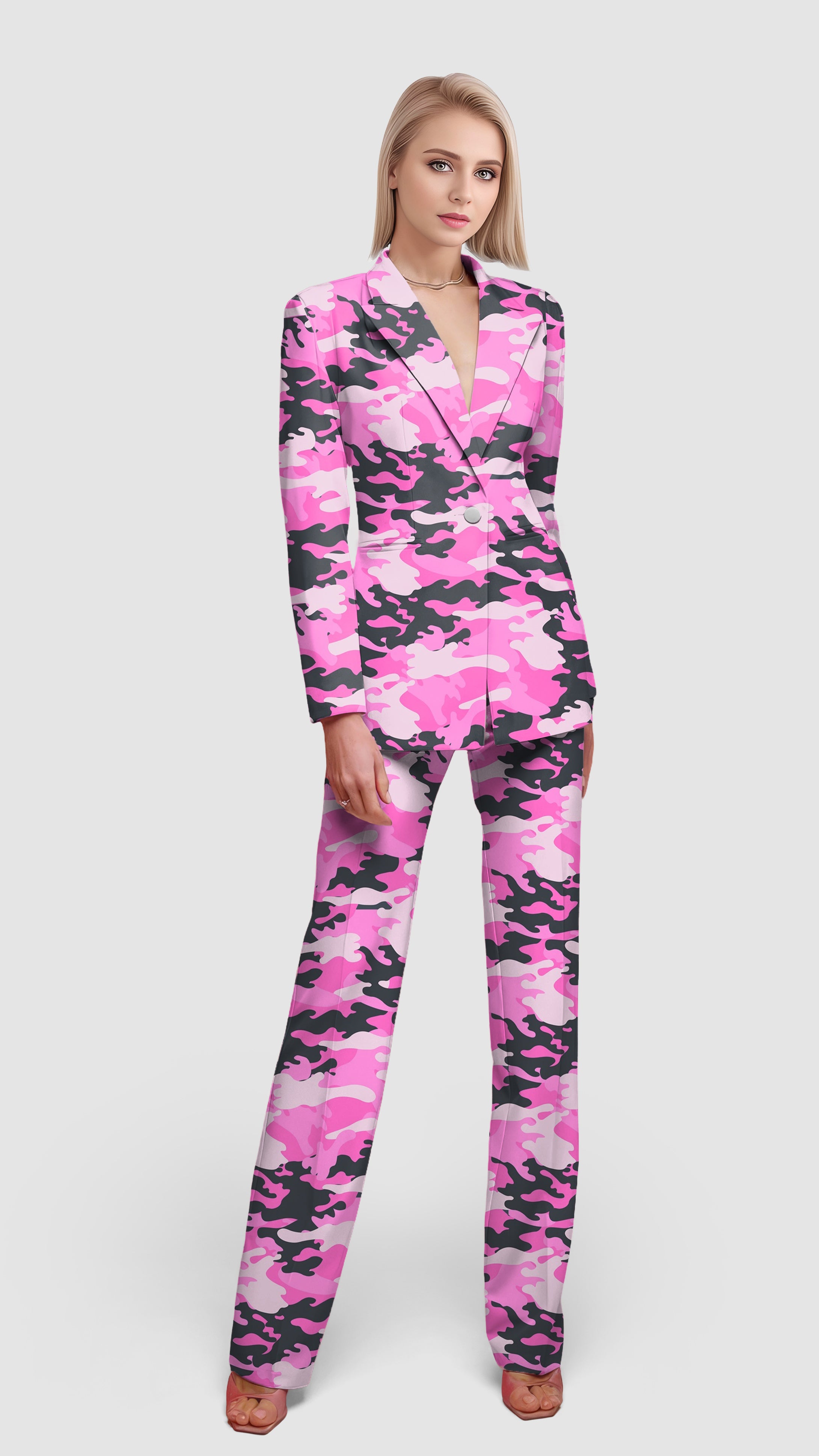 Pink Camo-Women's Blazer Casual Work Office Blazer Suit set