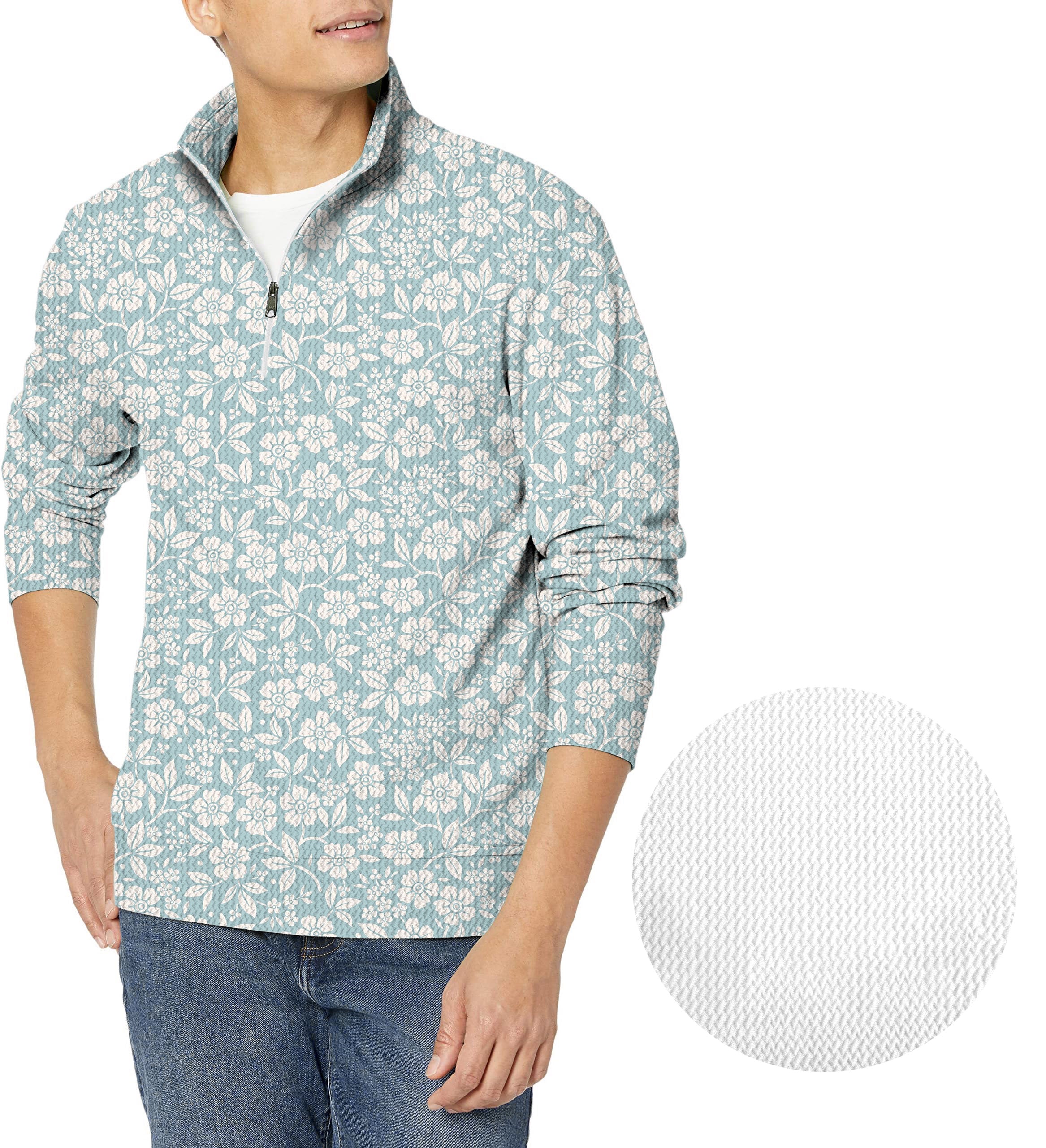 Relaxed Blue Floral-Men's Golf Waffle Zipper Pullover