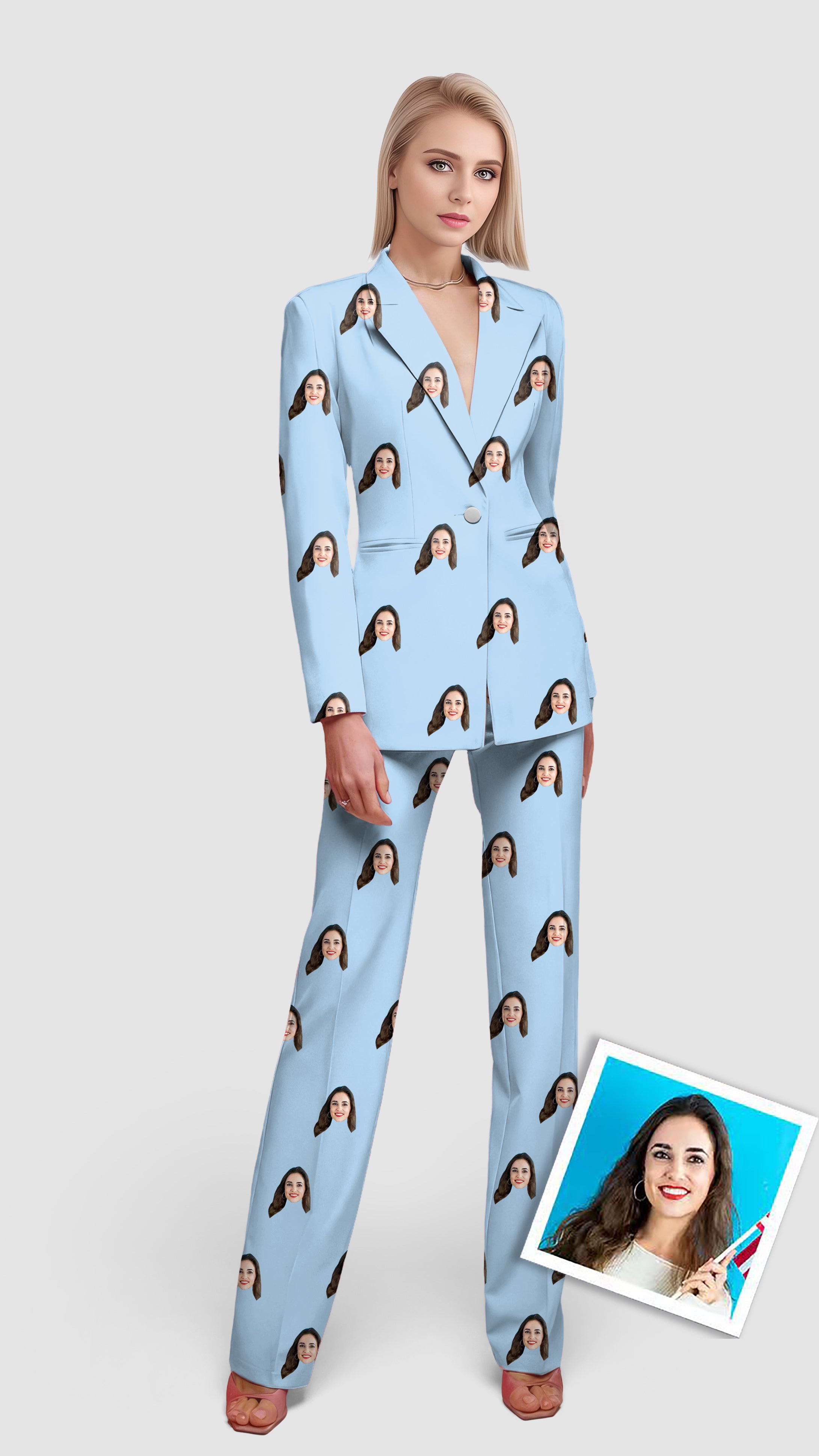Custom Photo Funny Face Women's Blazer Casual Work Office Blazer Suit set