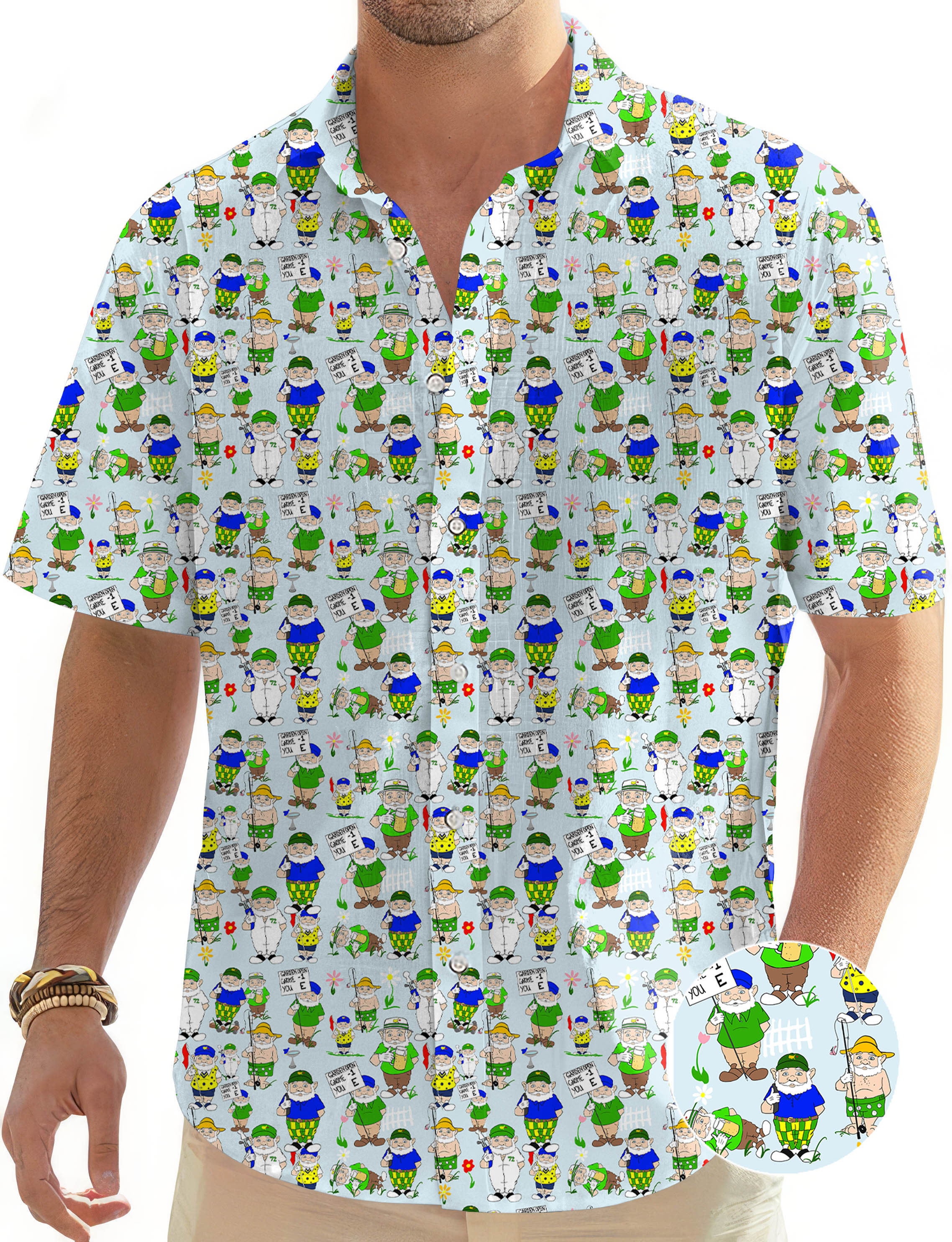 Gnome Garden Open Designer style Men's Golf Hawaiian Shirts Button Down Shirt
