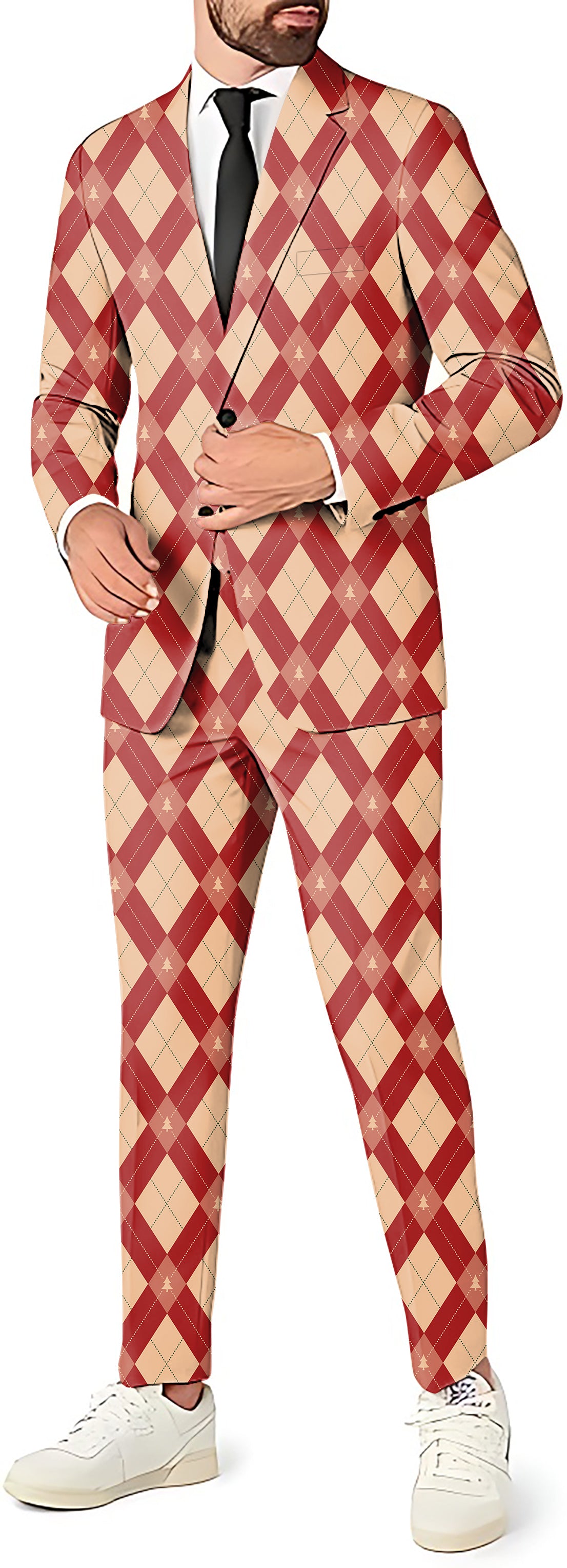 Red and yellow diamond-patterned Christmas tree Men's Party Costumes-Theme Party 2 or 3pcs Suit set-Blazer Pants & Vest