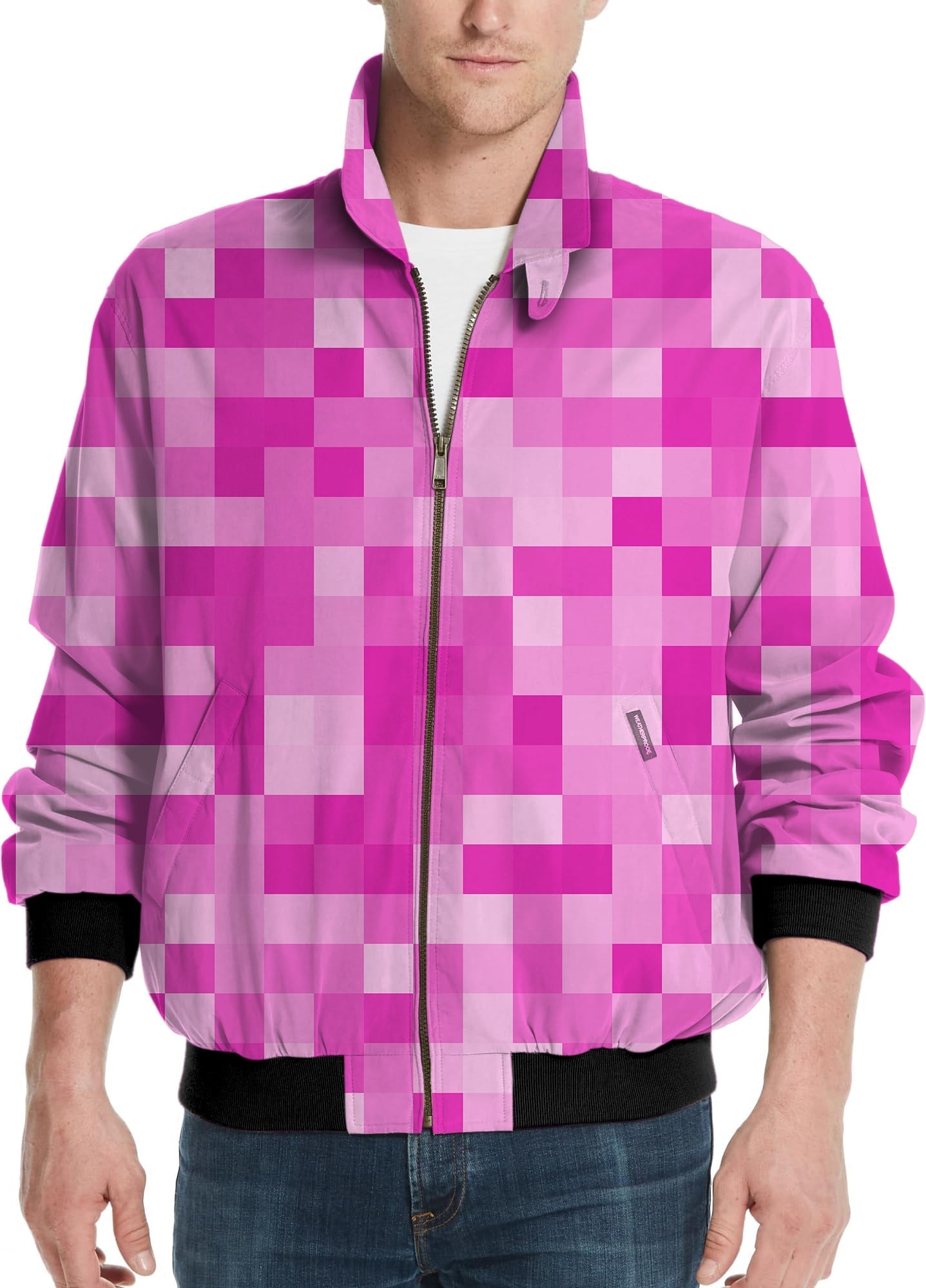 Rose Red Pixel big men's golf windbreaker light jacket with custom design options