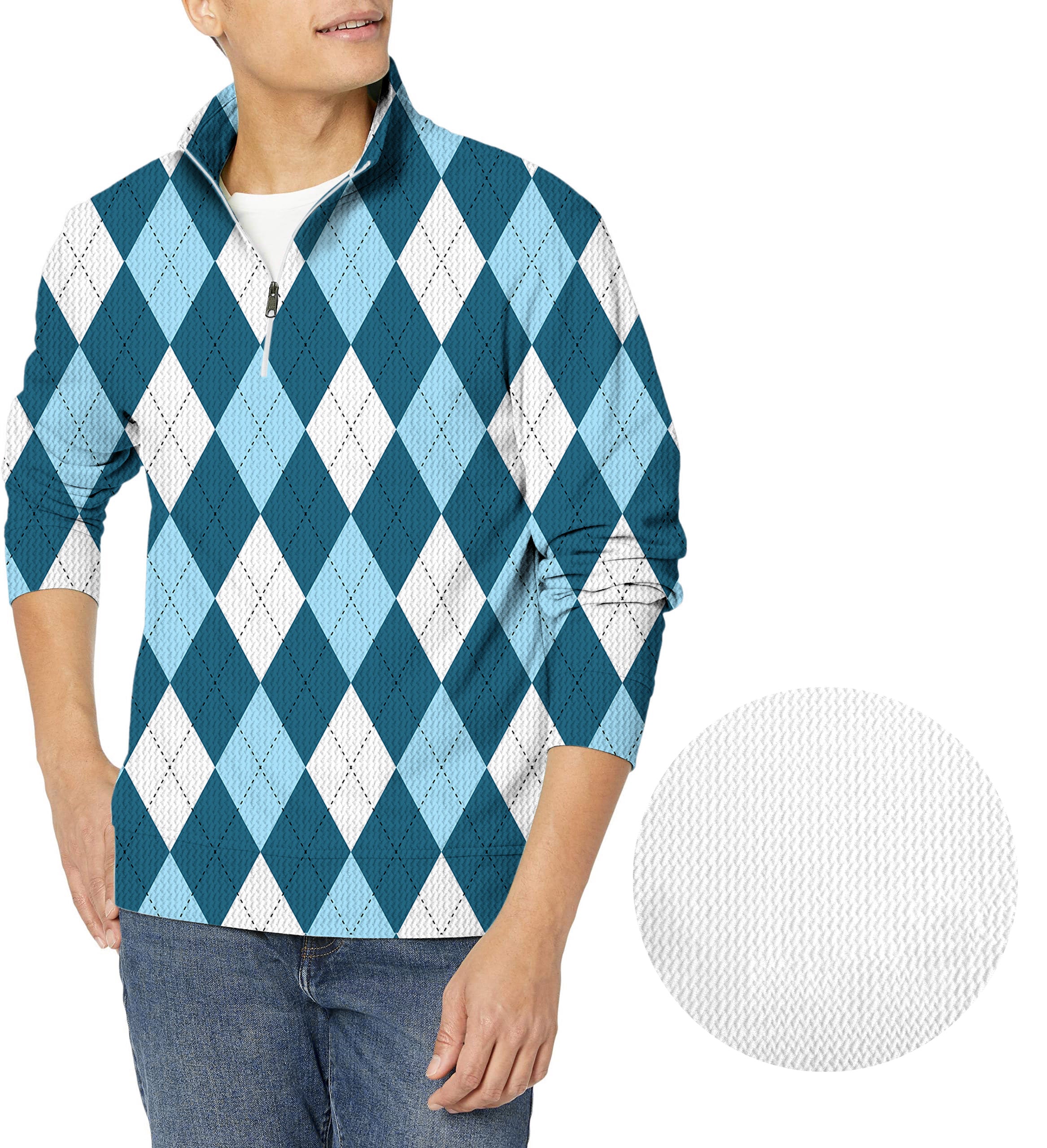 diamond moderate blue-Men's Golf Waffle Zipper Pullover