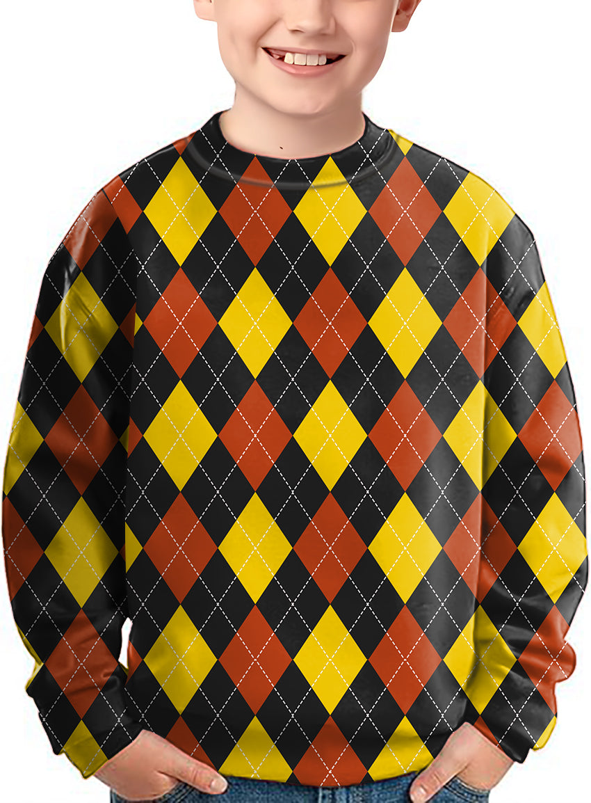red Argyle Crewneck Pullover Kids Ugly Sweater