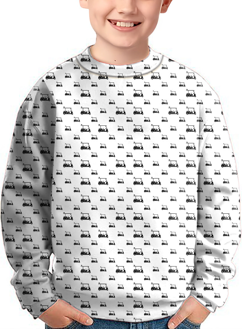 Golf Cart Crewneck Pullover Kids Ugly Sweater