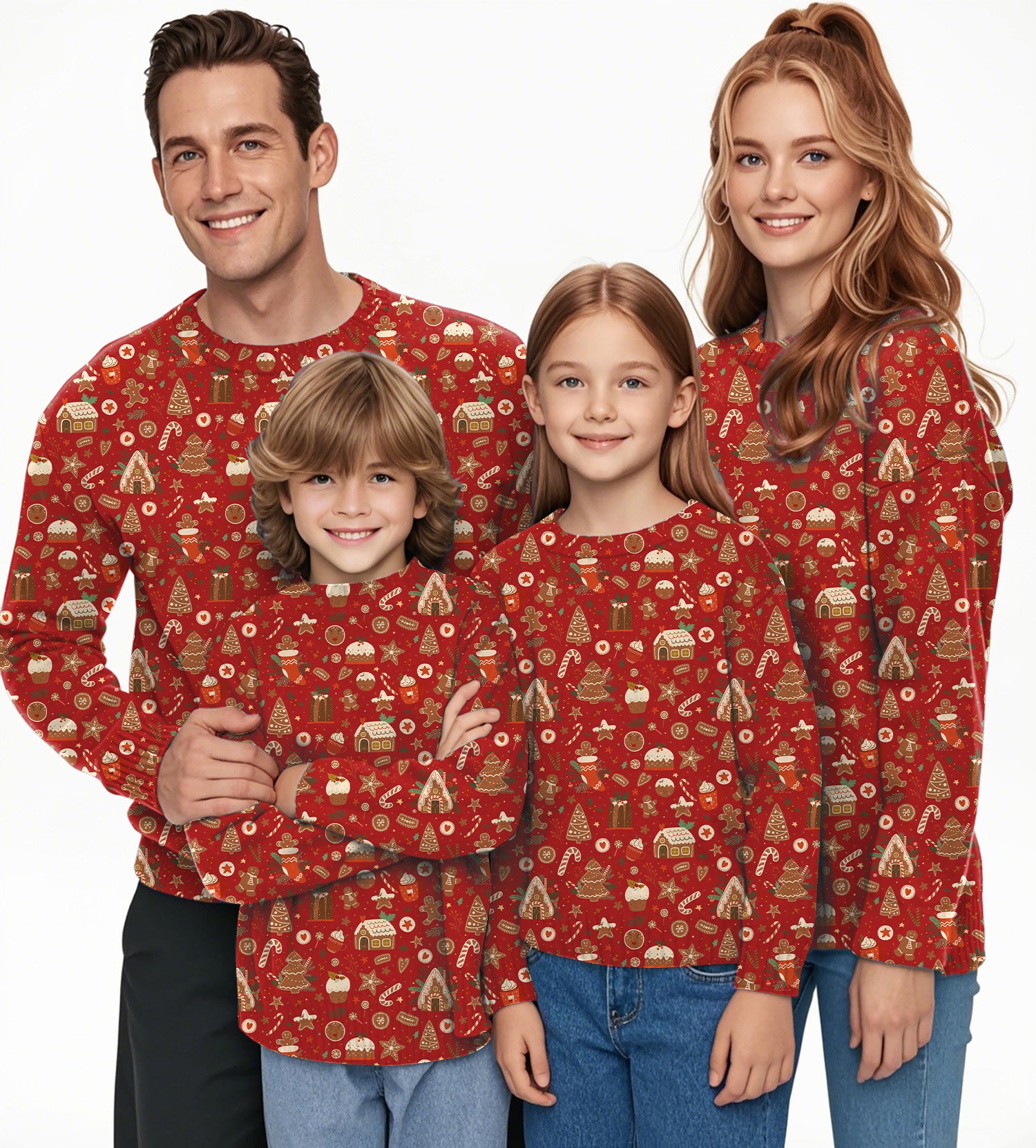 Red Christmas Candy House Crewneck Pullover Ugly Sweater Men Women boy girl family