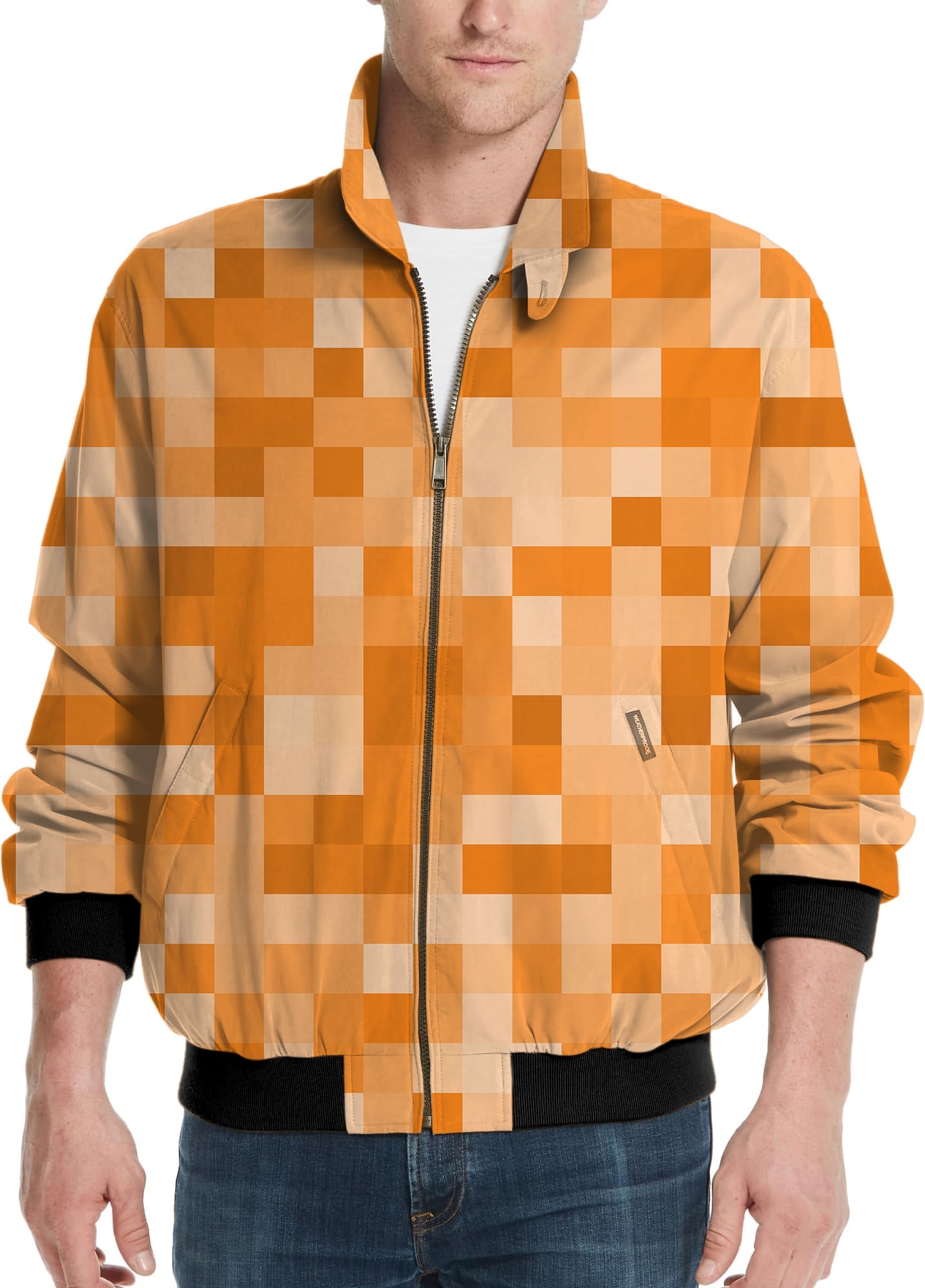 Orange Pixel Big Men's golf windbreaker light jacket with pixel pattern