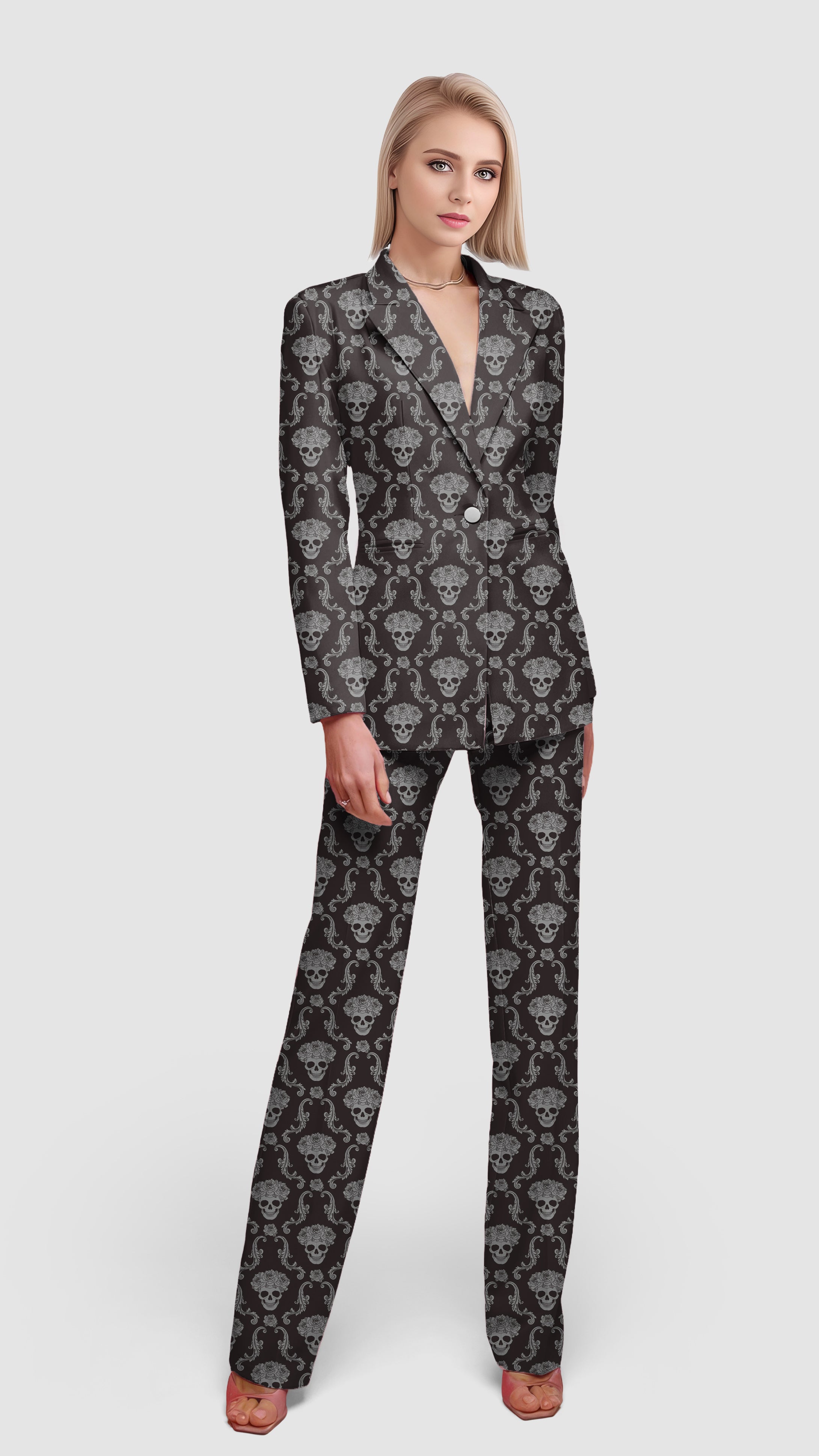 Halloween Classic Skull Women's Blazer Casual Work Office Blazer Suit set
