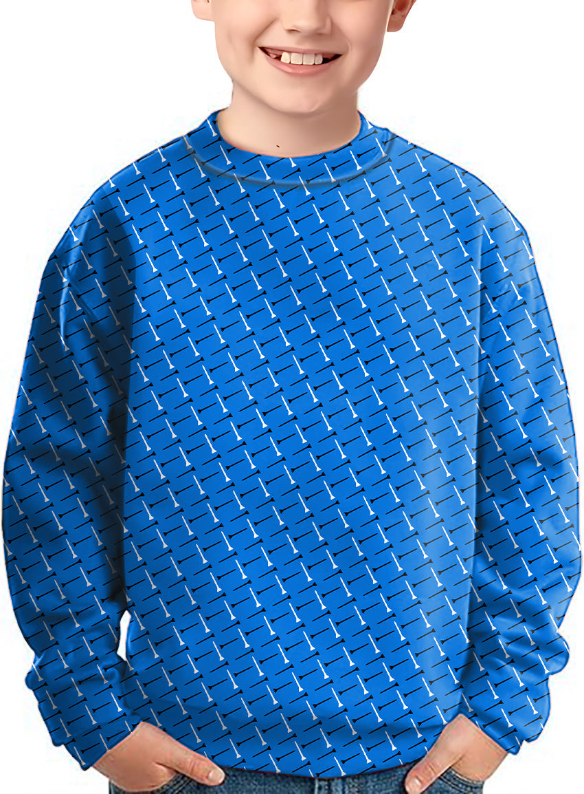 Kids blue crewneck pullover with custom background color and pattern design