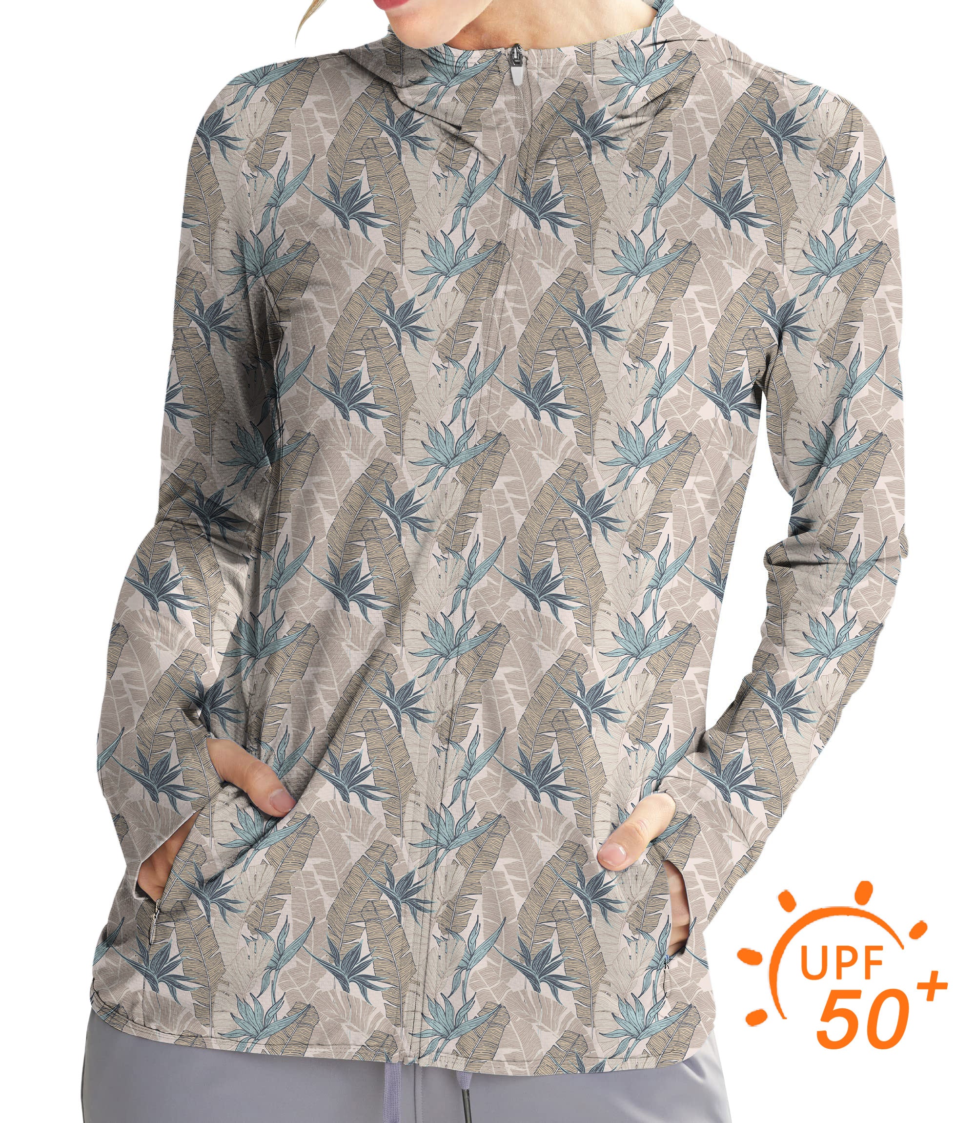 Women's Outdoor Tropical plants Golf Sun Protection Slim Fit zip hoodies