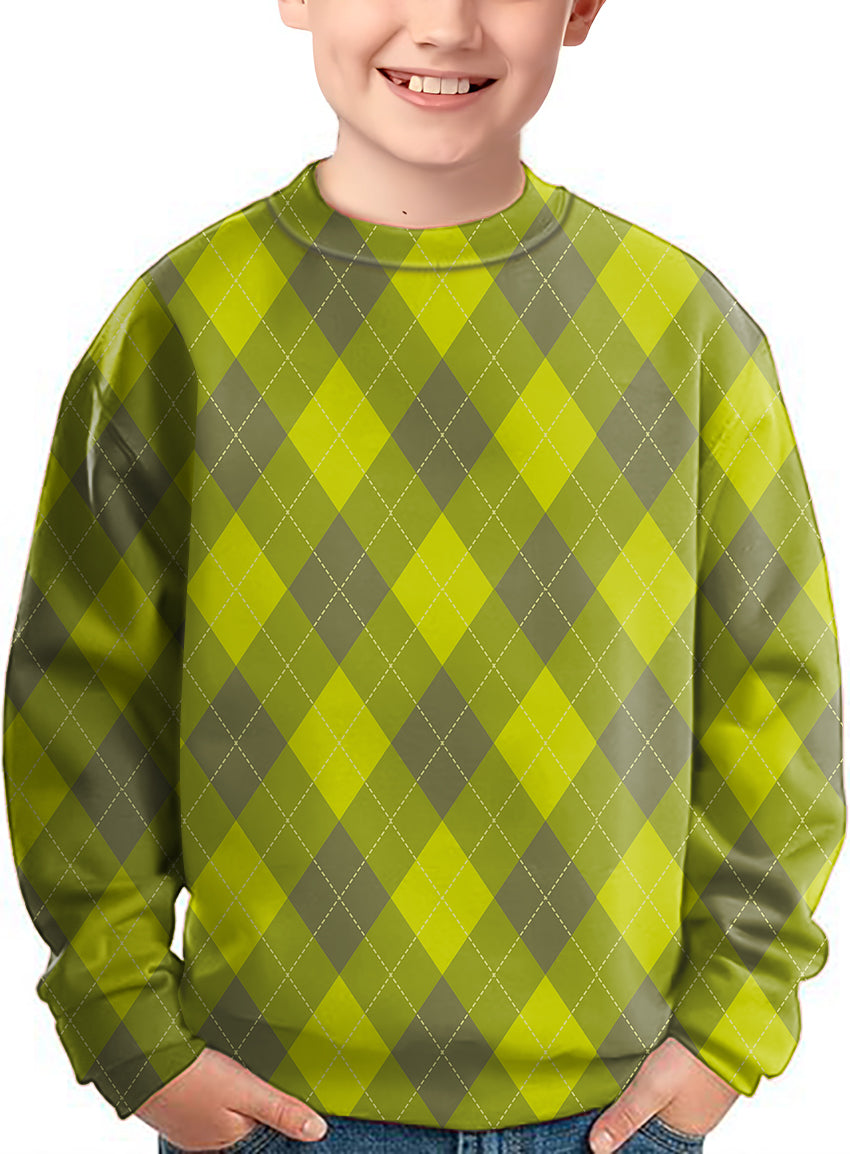 Yollow Argyle Crewneck Pullover Kids Ugly Sweater
