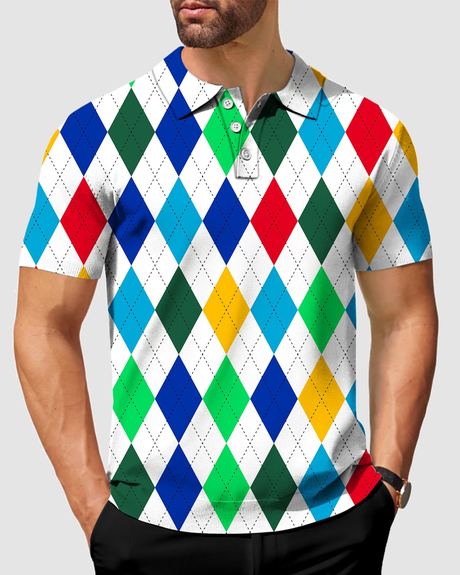 Men's Argyle Colorful Polo