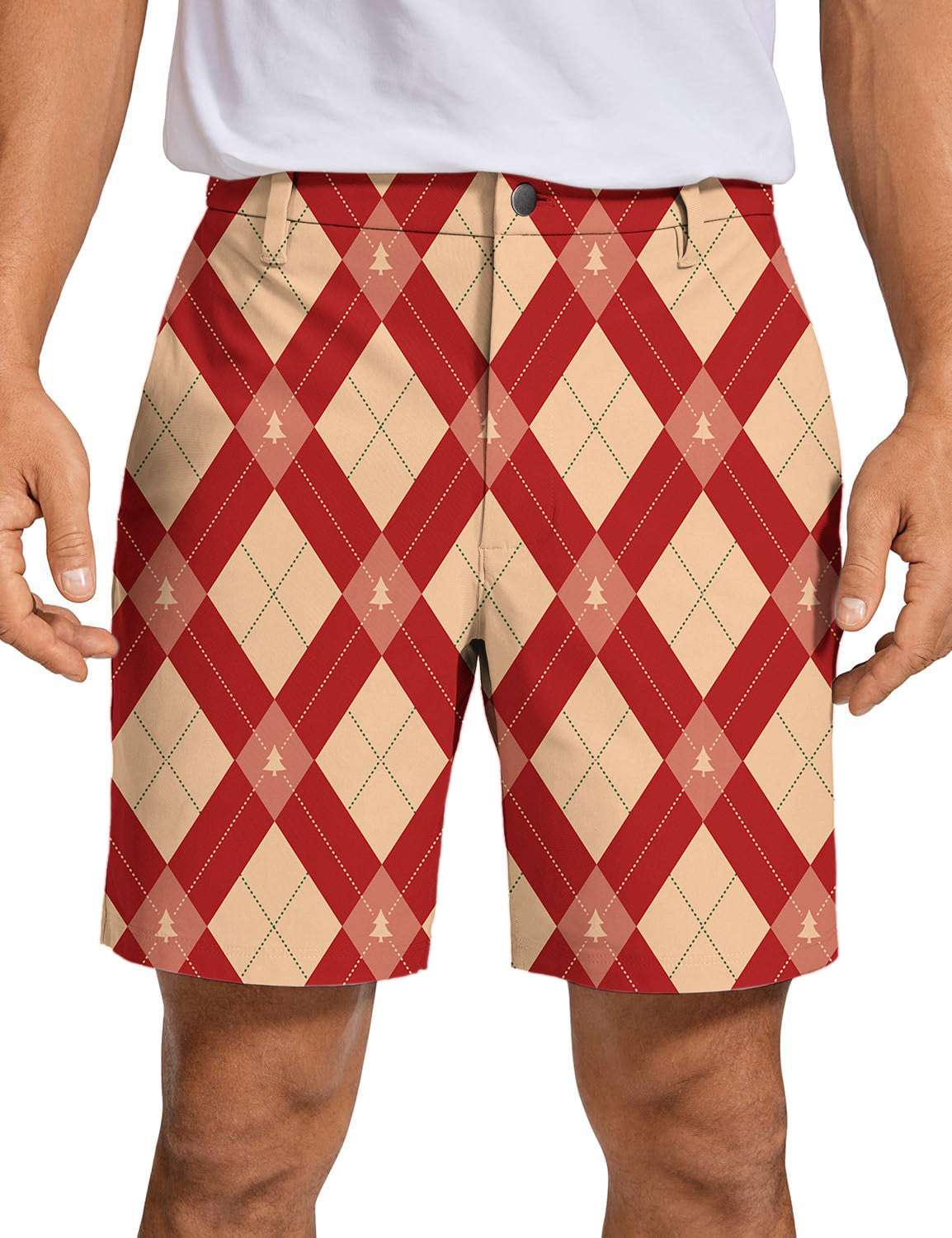 Men's Red and yellow diamond-patterned Christmas tree Golf Shorts