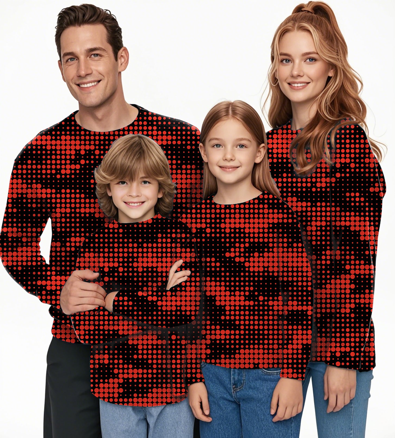 Red origin pixel Crewneck Pullover Ugly Sweater Men Women boy girl family
