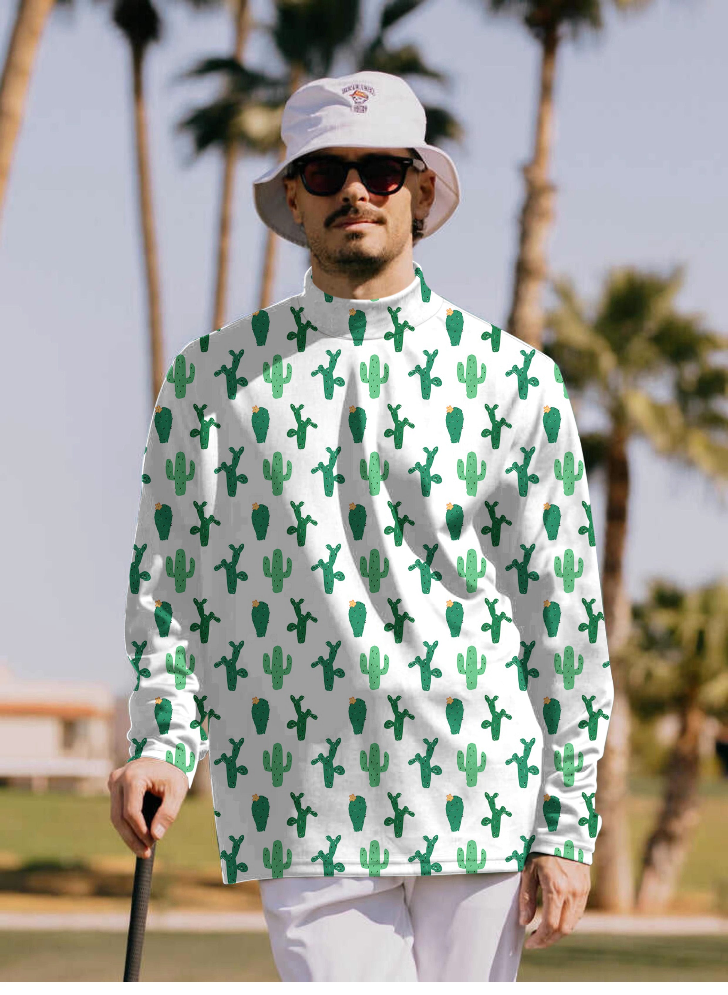 Men's Strange Cactus Pullover High neck Long/Short sleeve T-Shirt
