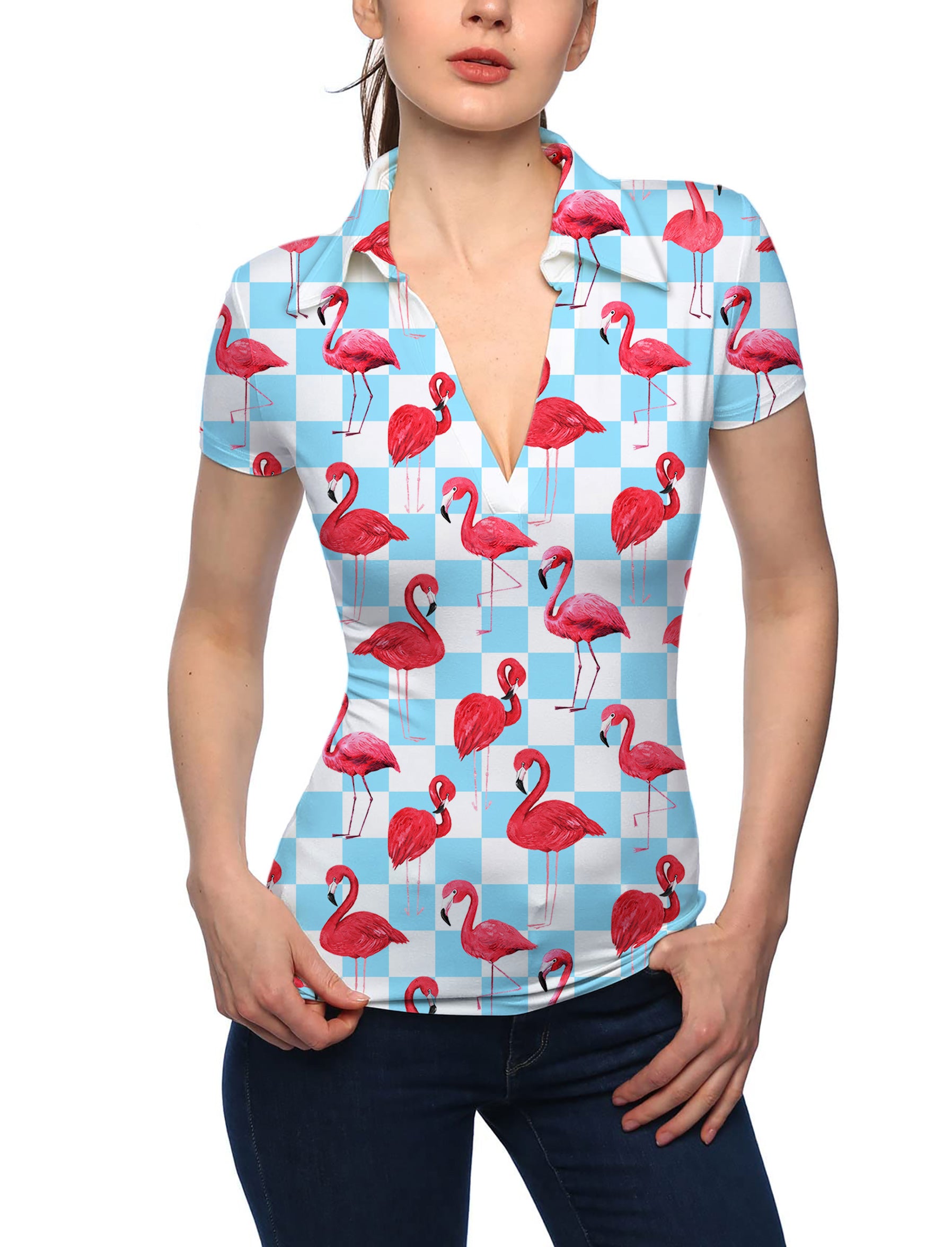 Women's Flamingo V Neck Golf Polo