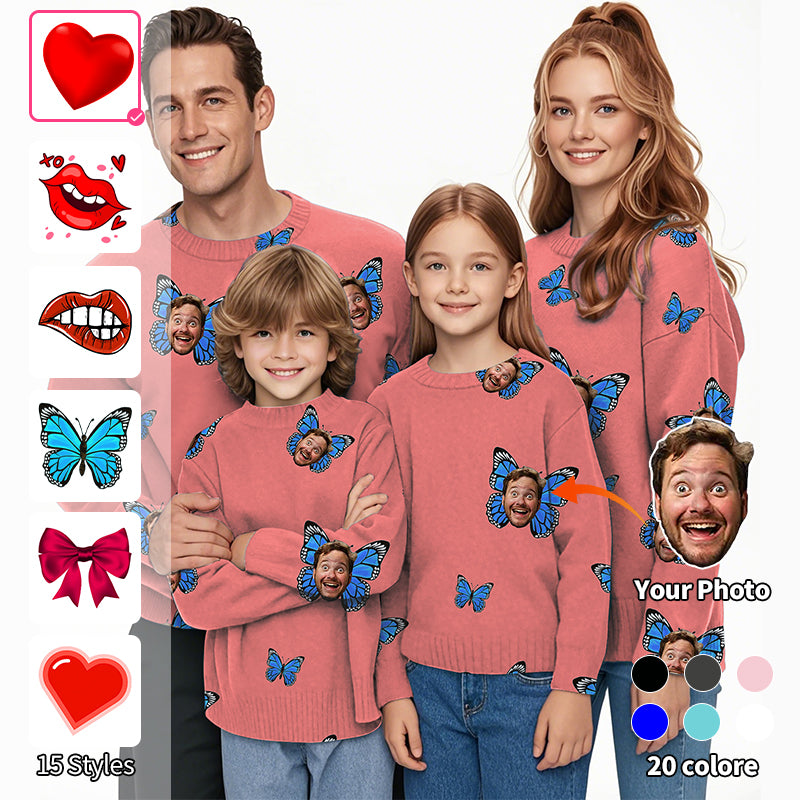 Custom Photo Face Custom Color Hot Pink Love Crewneck Pullover Ugly Sweater Men Women Boy Girl Family