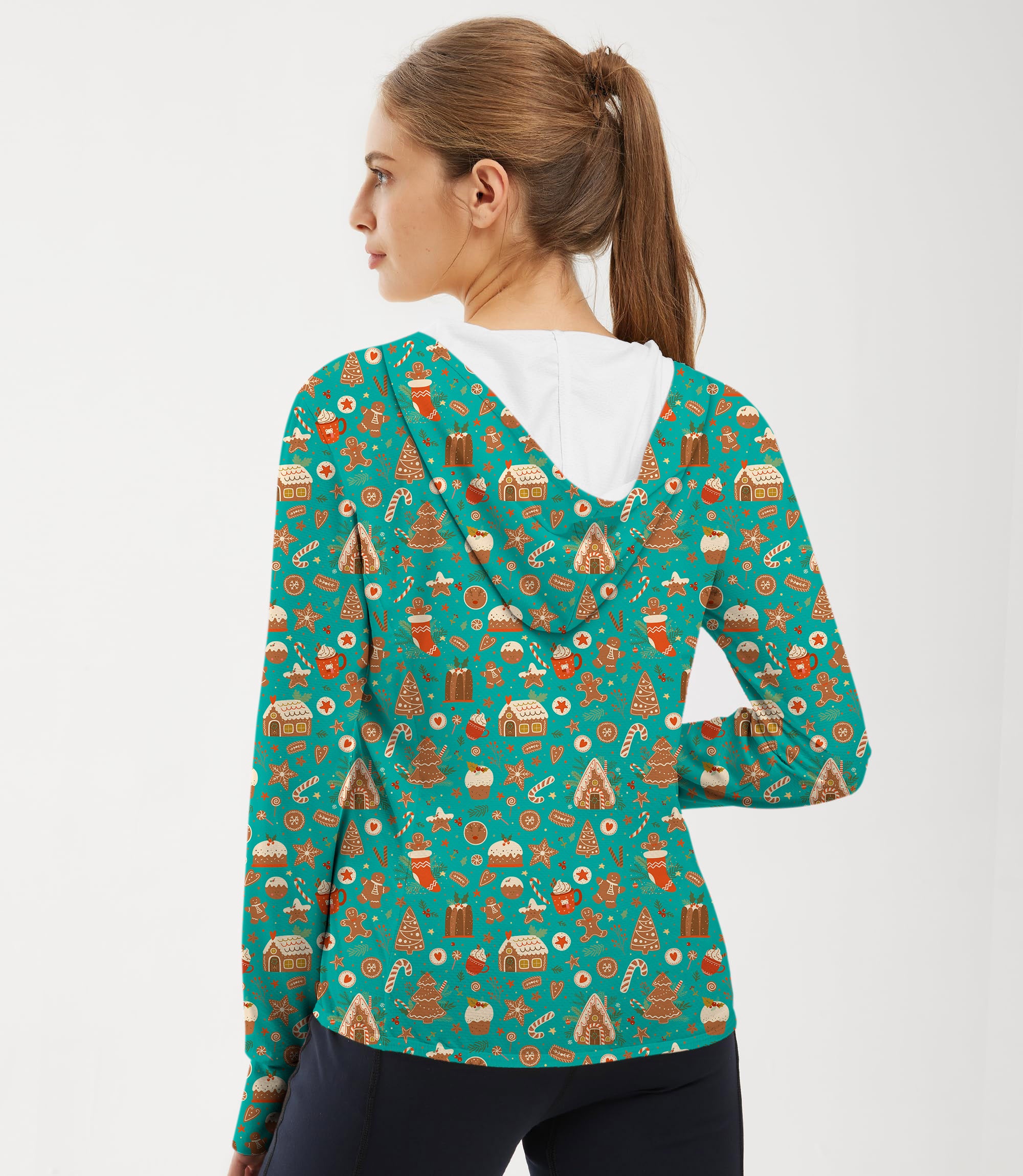 Women's Outdoor Green Christmas Candy House Golf Sun Protection Slim Fit zip hoodies