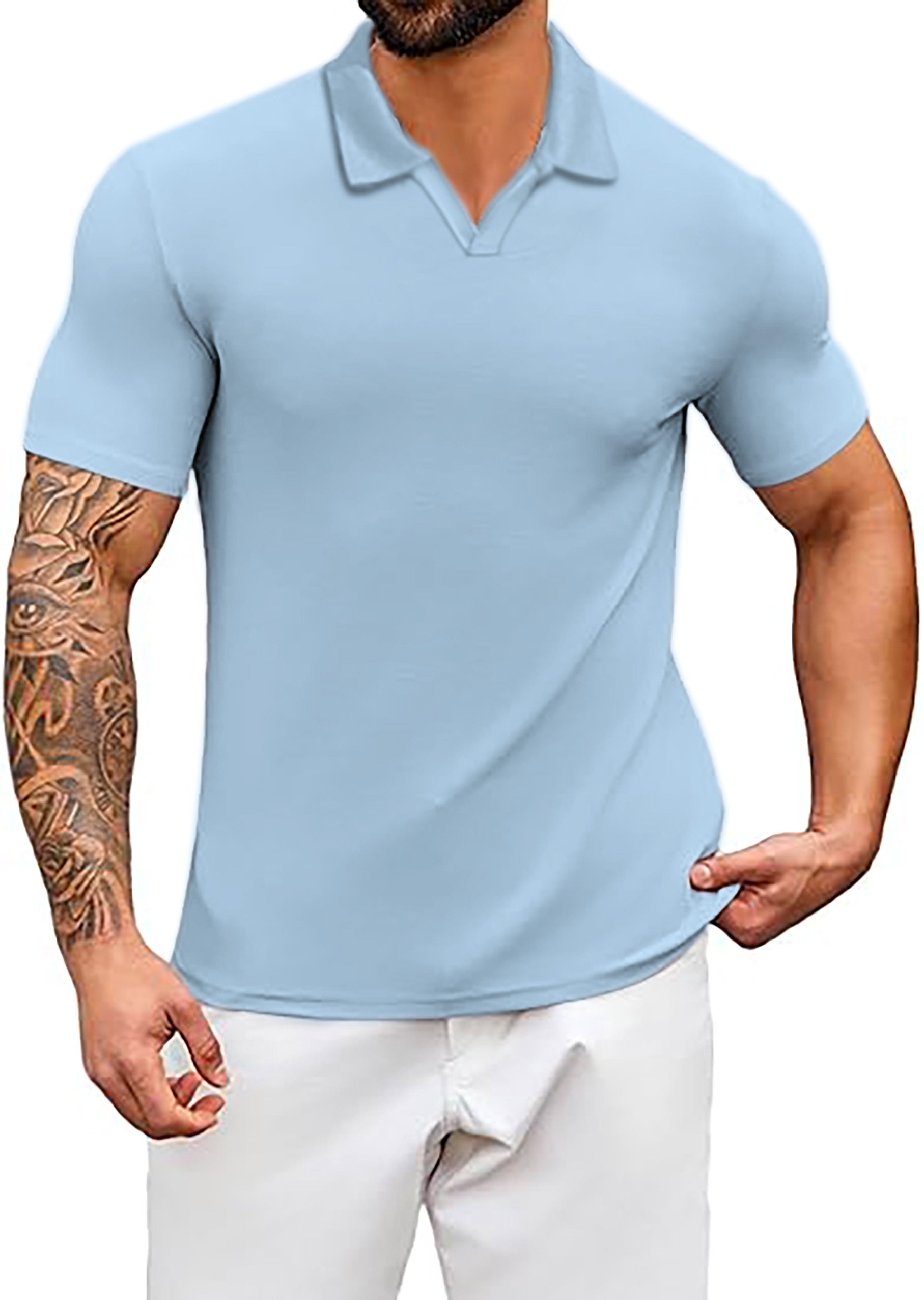 Men's pure sky V Neck Golf Polo Shirts