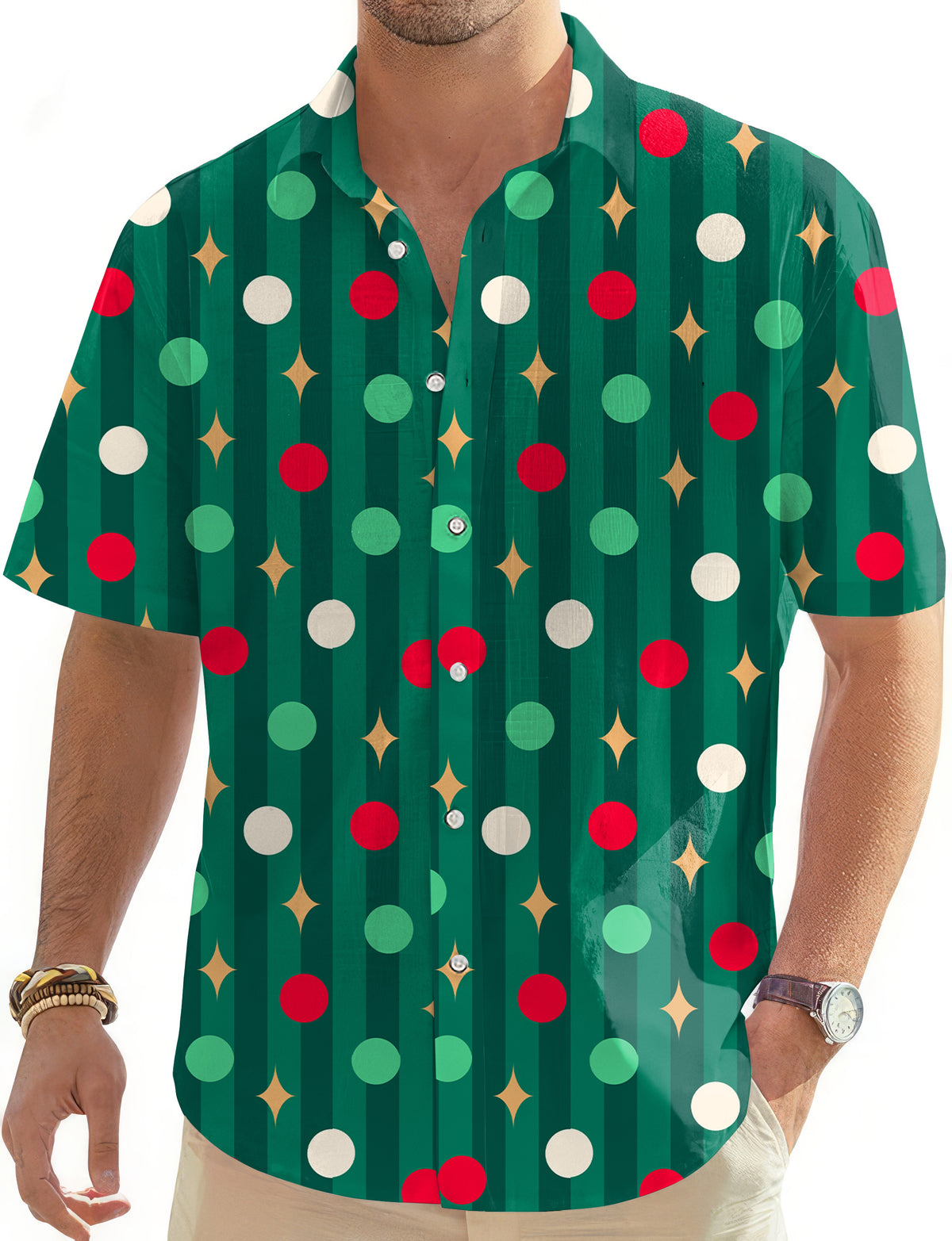 Green Christmas Lollipops Men's Golf Hawaiian Shirts Button Down Shirt