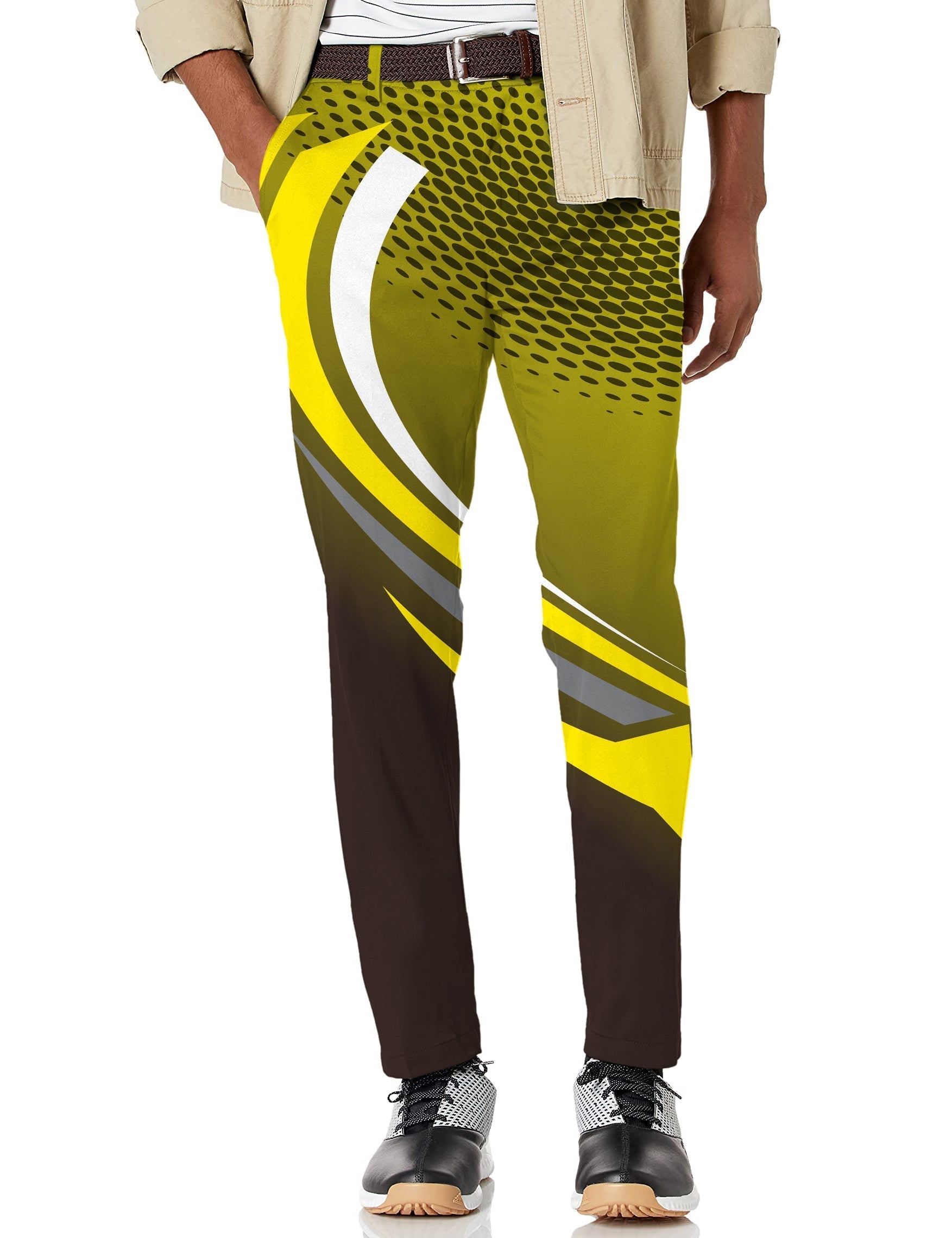 Men's yellow black custom sport team competition stretch golf pants with moisture-wicking fabric