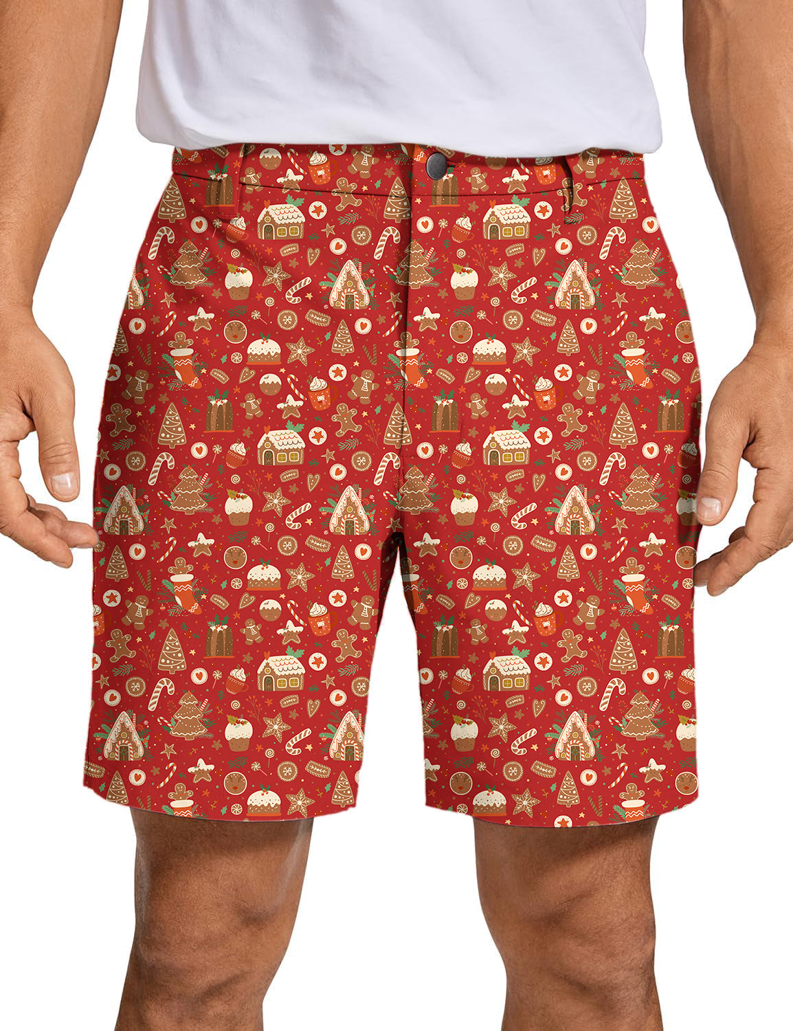 Men's Red Christmas Candy House Golf Shorts