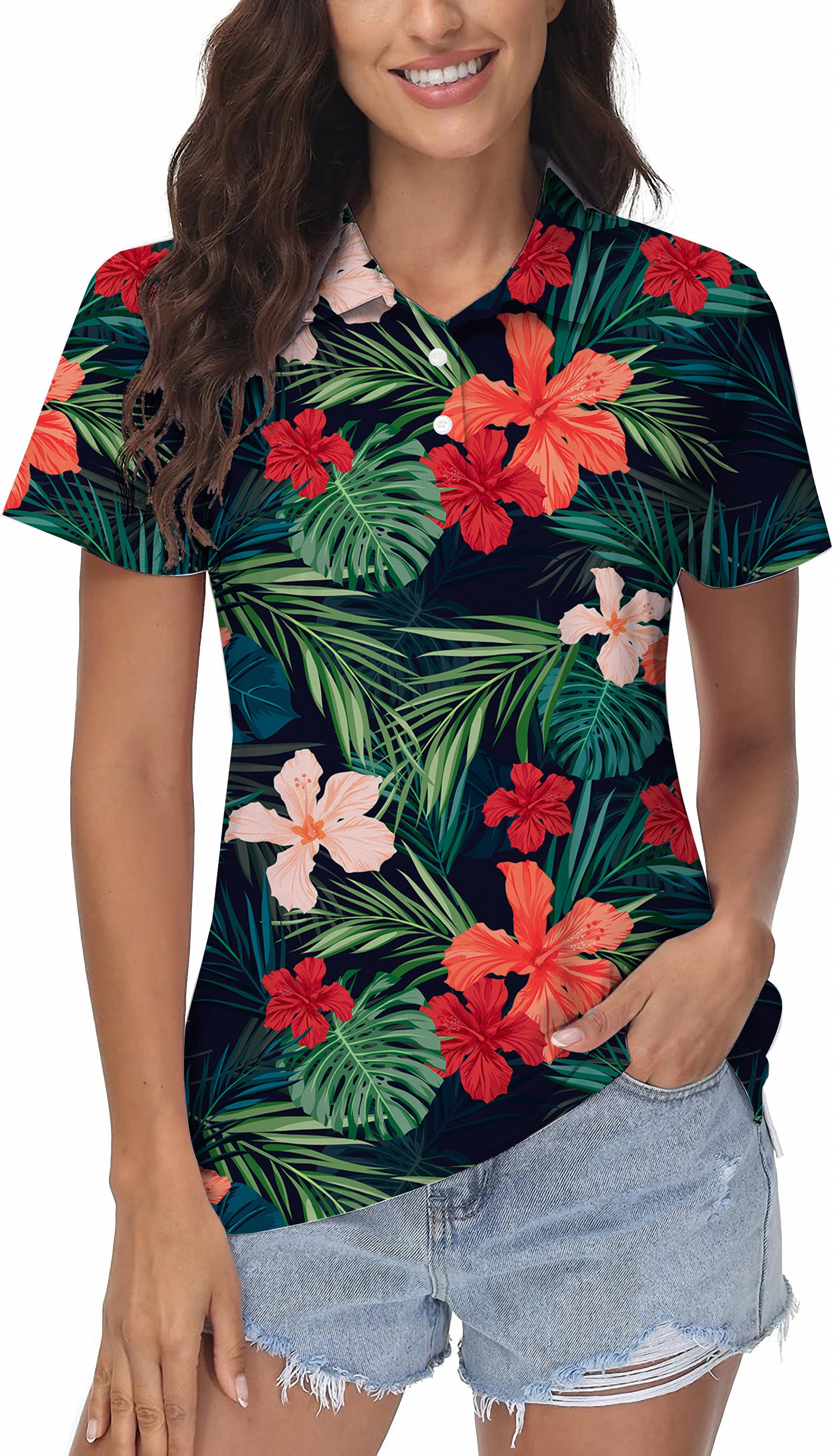 Jungle Hibiscus Women's Golf Polo