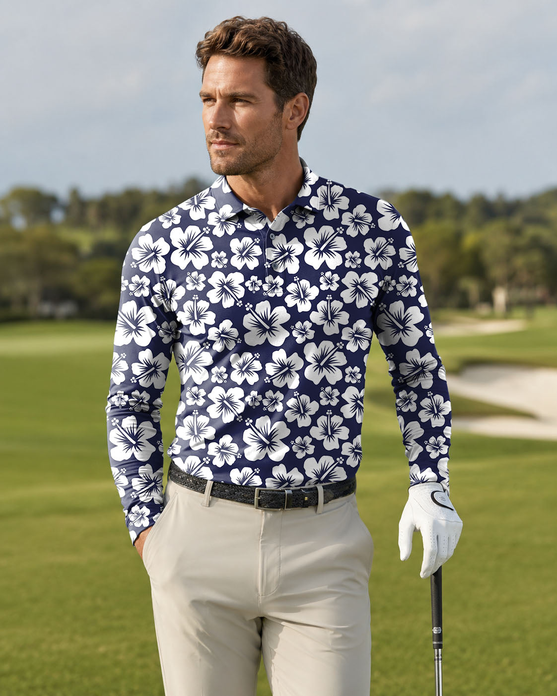 Men's Summer Daisy golf Long-sleeved Polo