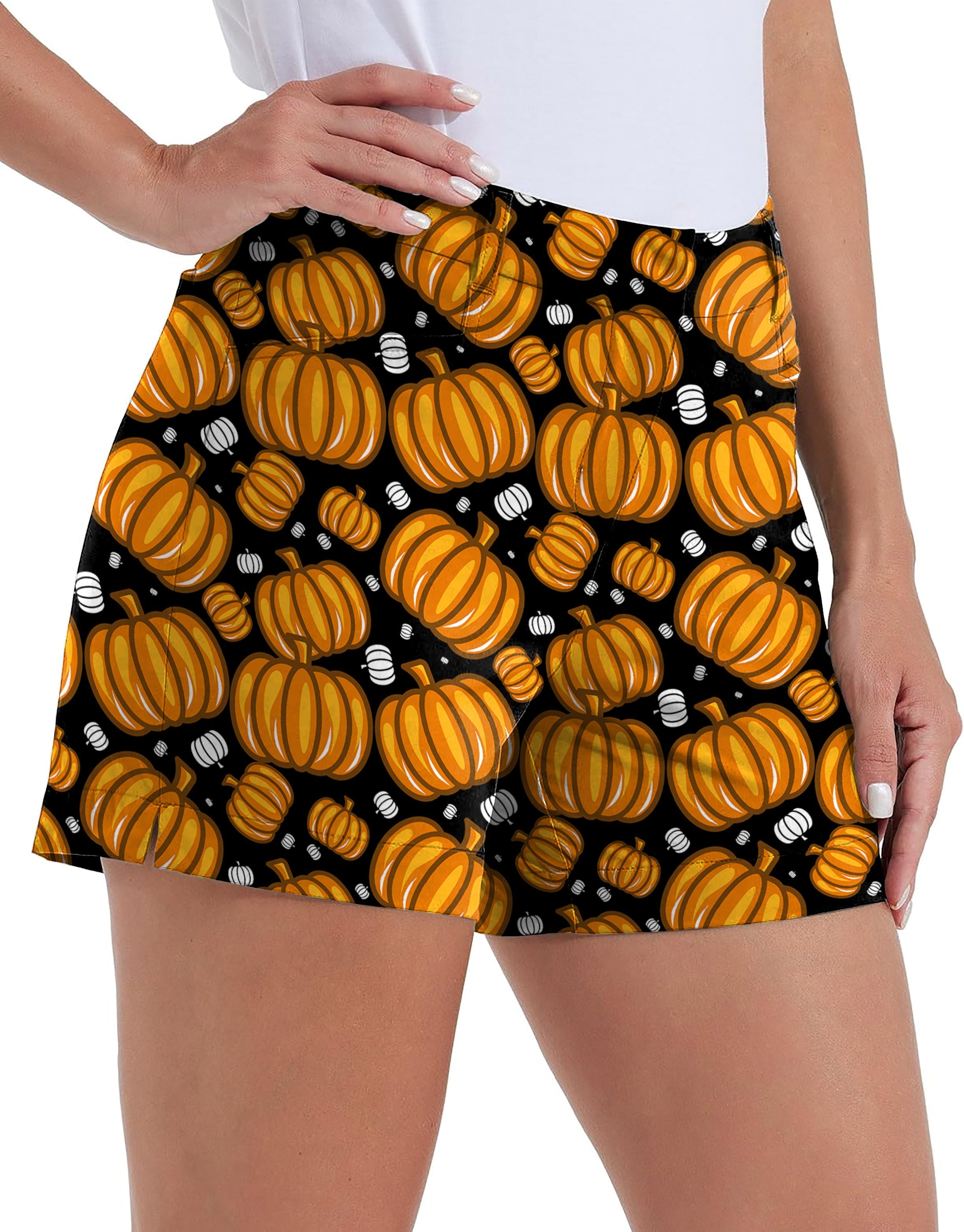 Women's quick-drying Halloween pumpkin family golf shorts with pockets and waterproof fabric