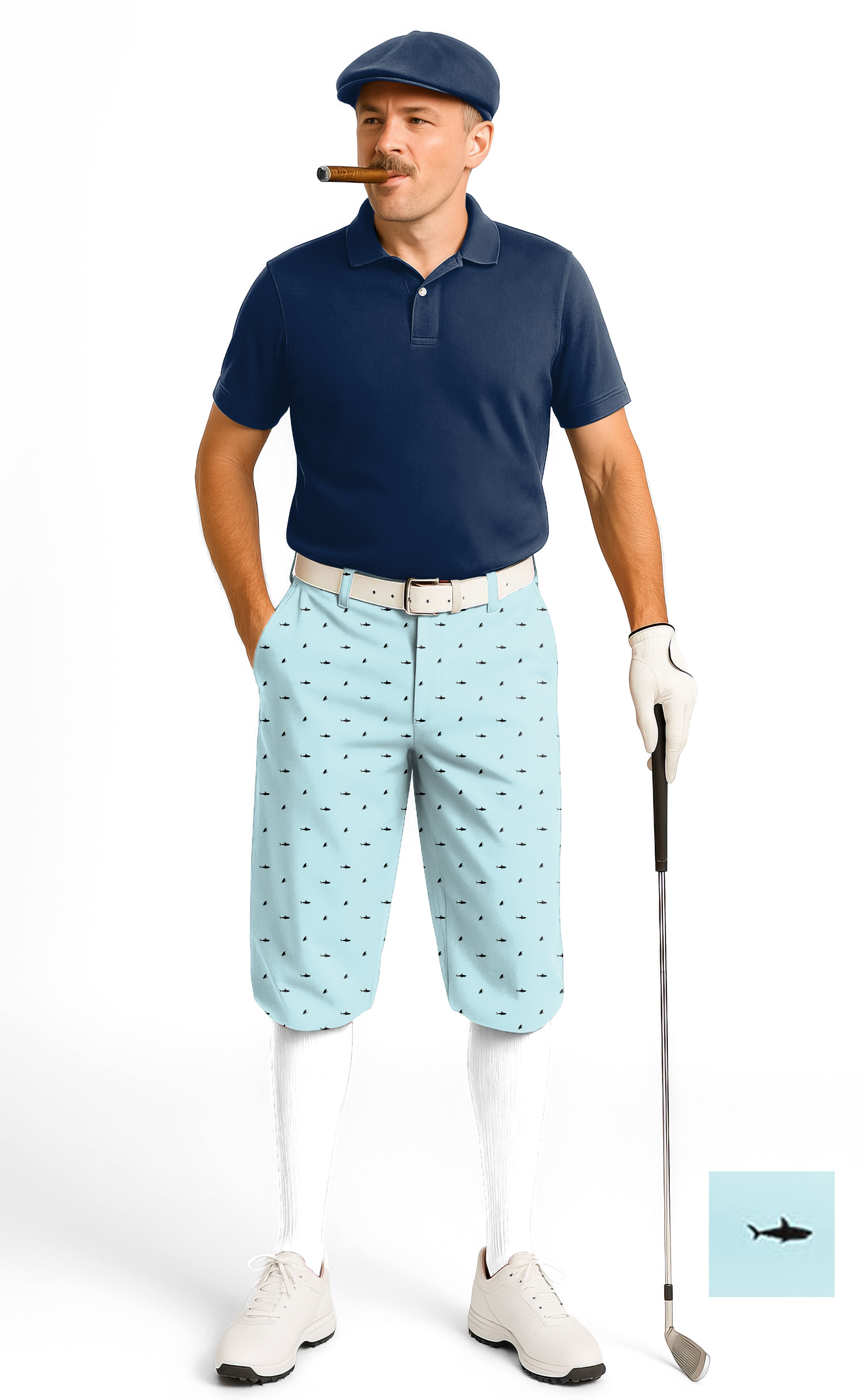 Men's Black Shark and Fin Custom golf knickers with snug ankle cuffs and lightweight fabric