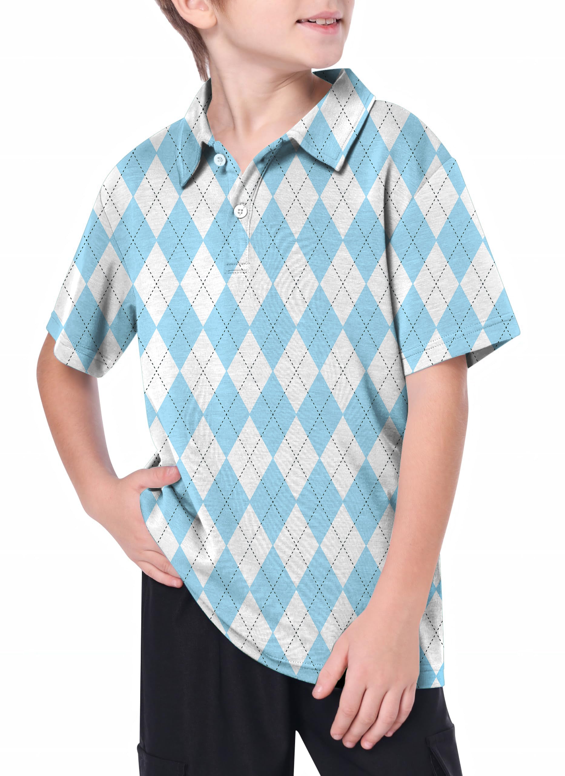 Youth Blue diamond grid Argyle Golf Polo