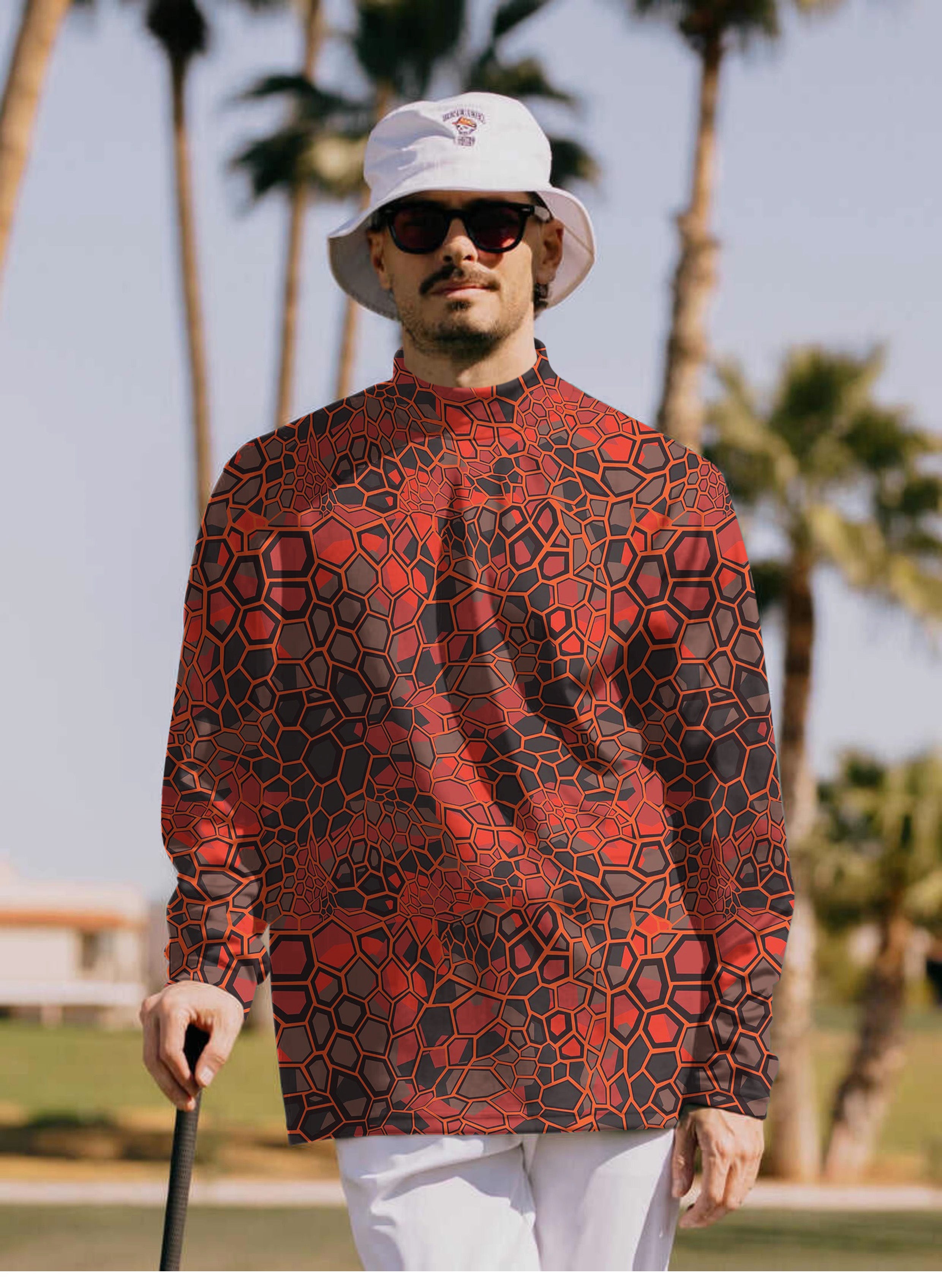 Men's Red Dragonscale Pullover High neck Long/Short sleeve T-Shirt