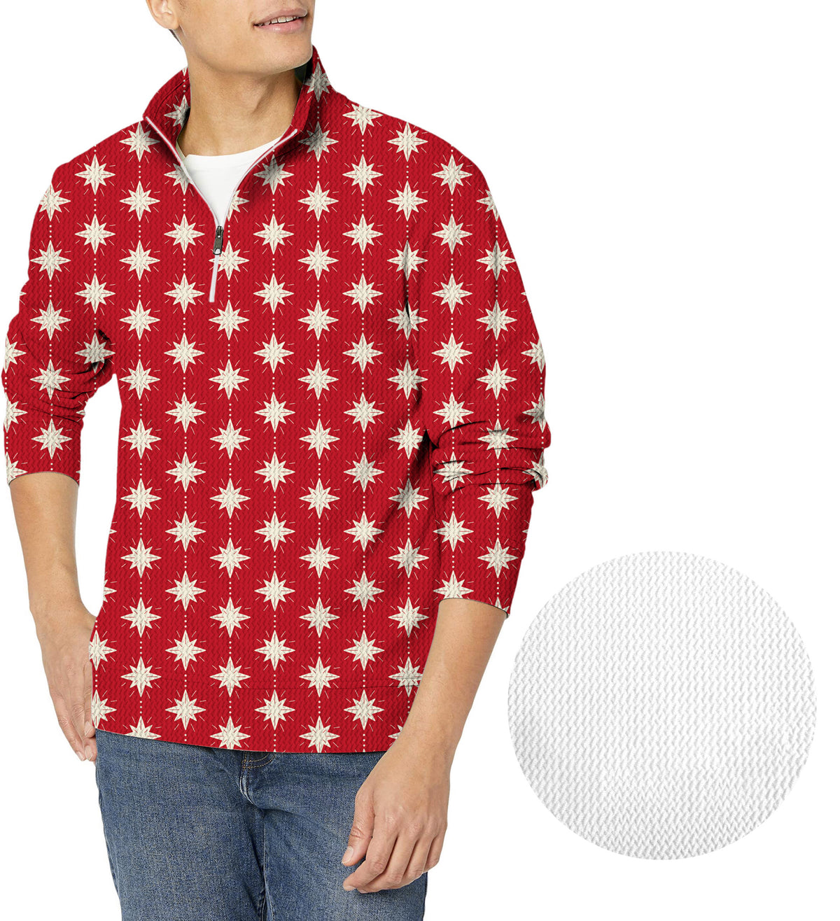 Christmas Star Men's Golf Waffle Zipper Pullover