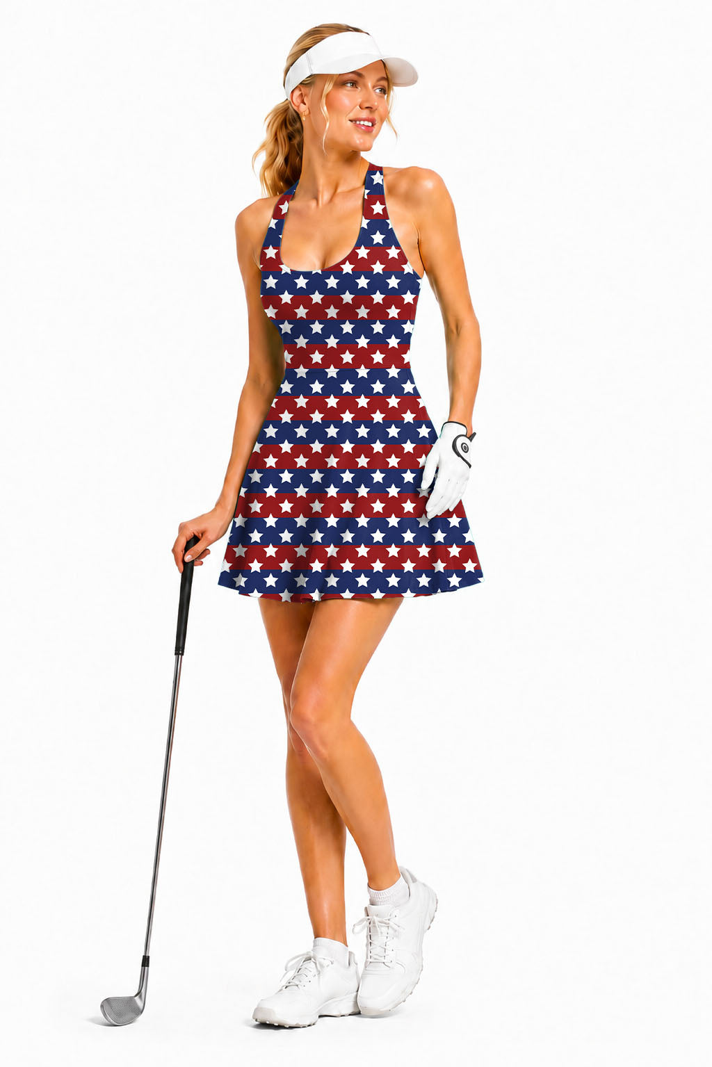 US Flag Stars Women's Halter Golf Sleeveless Backless A-Line Short Skort Dress